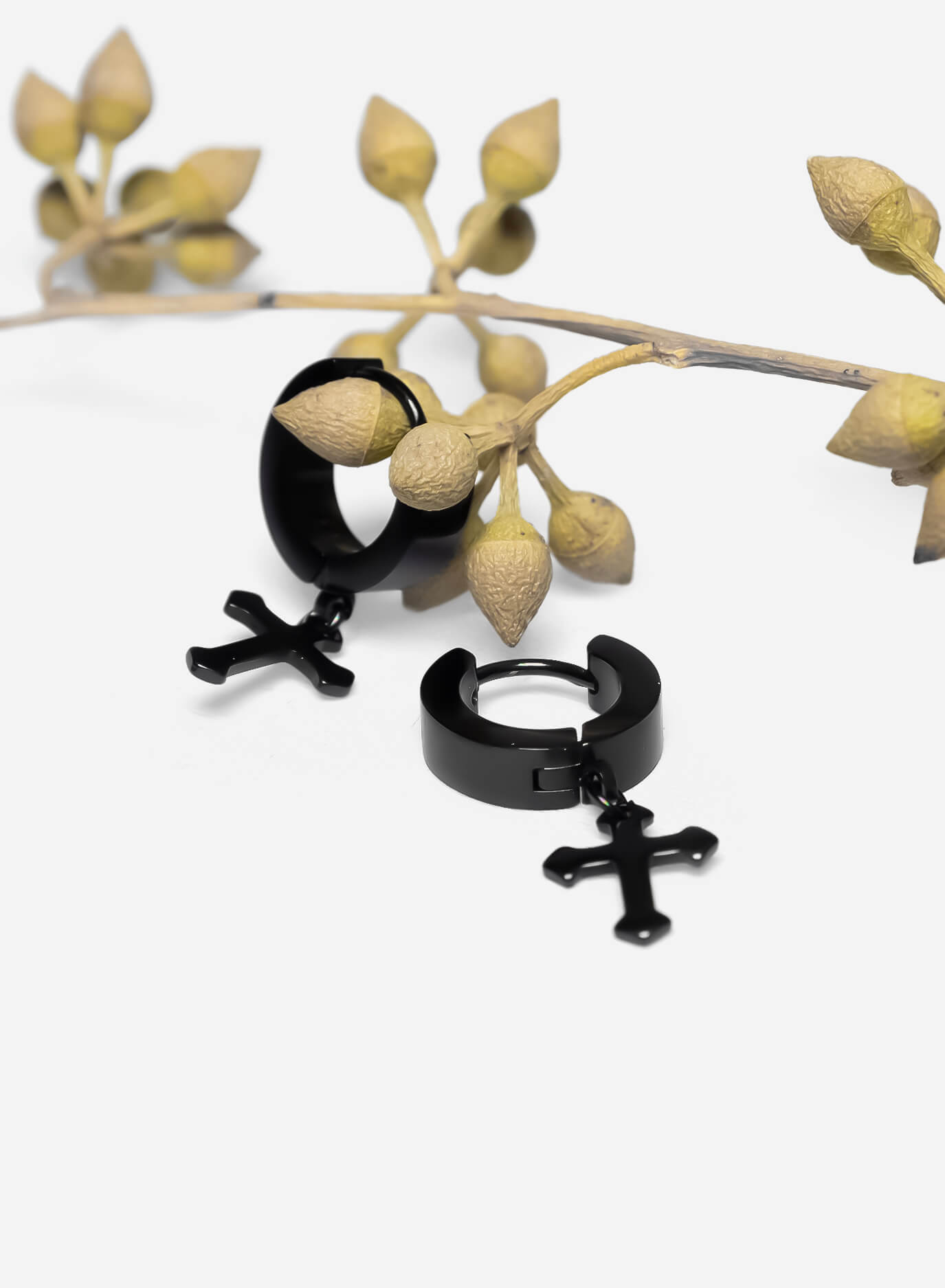 Templar Knights Cross Black Hoop Earrings