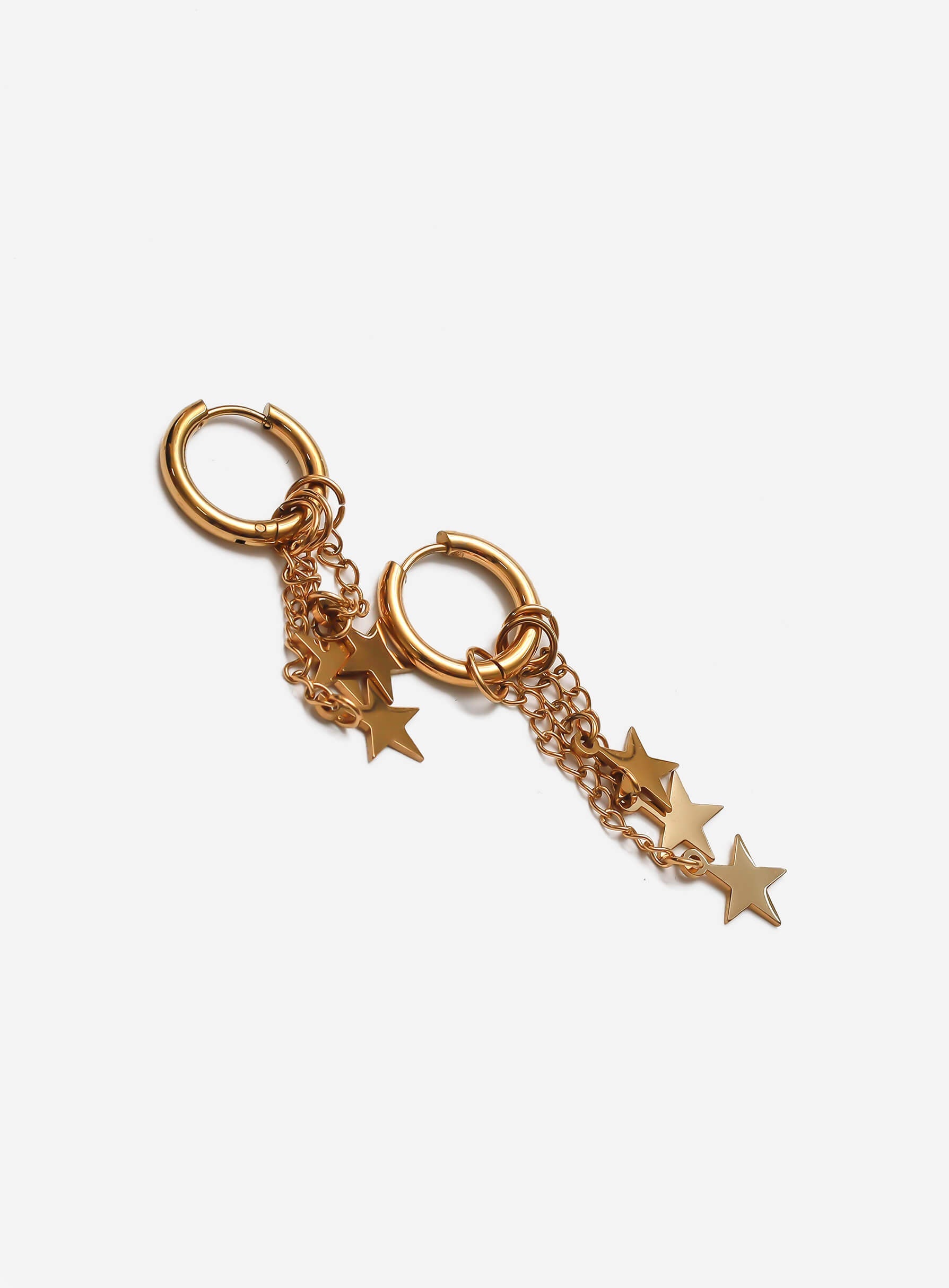 GD Dangling Star Hoop Earrings Gold-Tone