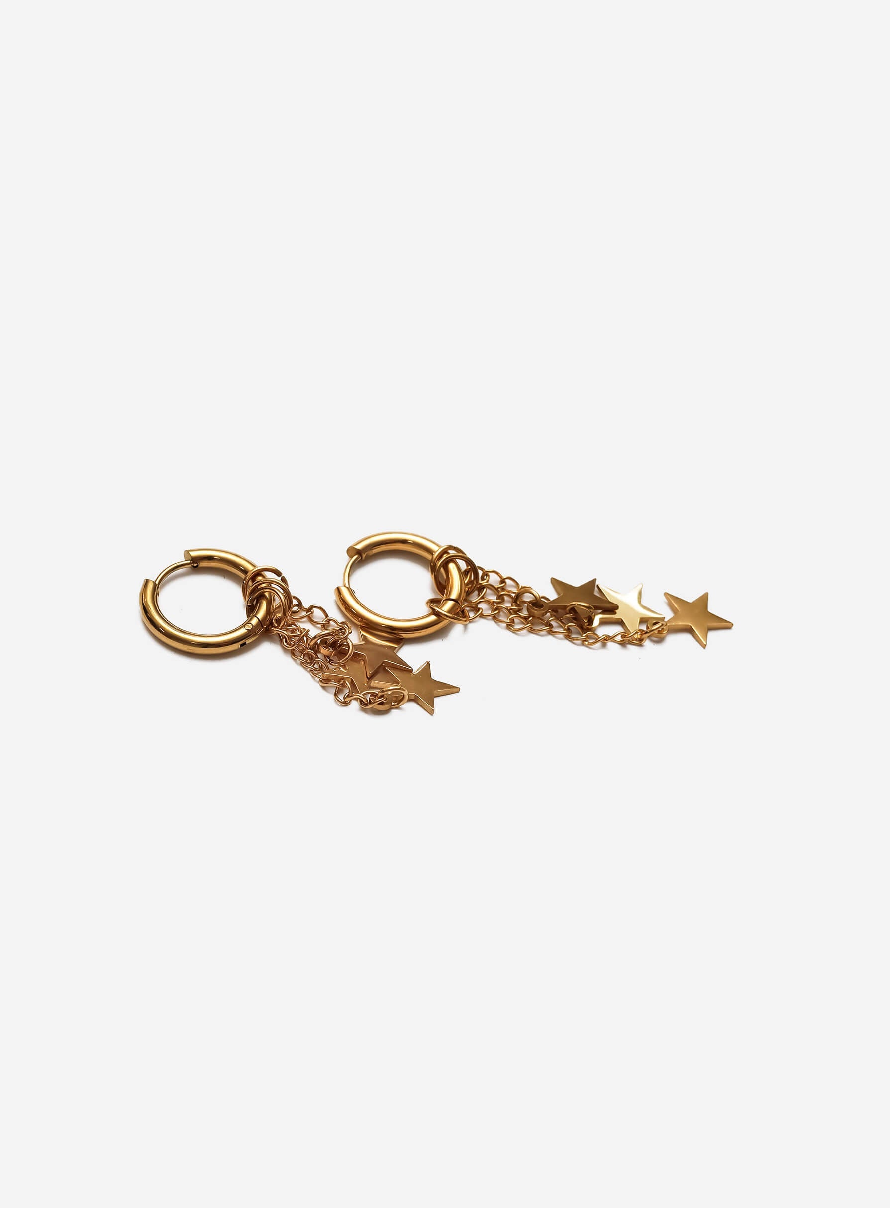 GD Dangling Star Hoop Earrings Gold-Tone