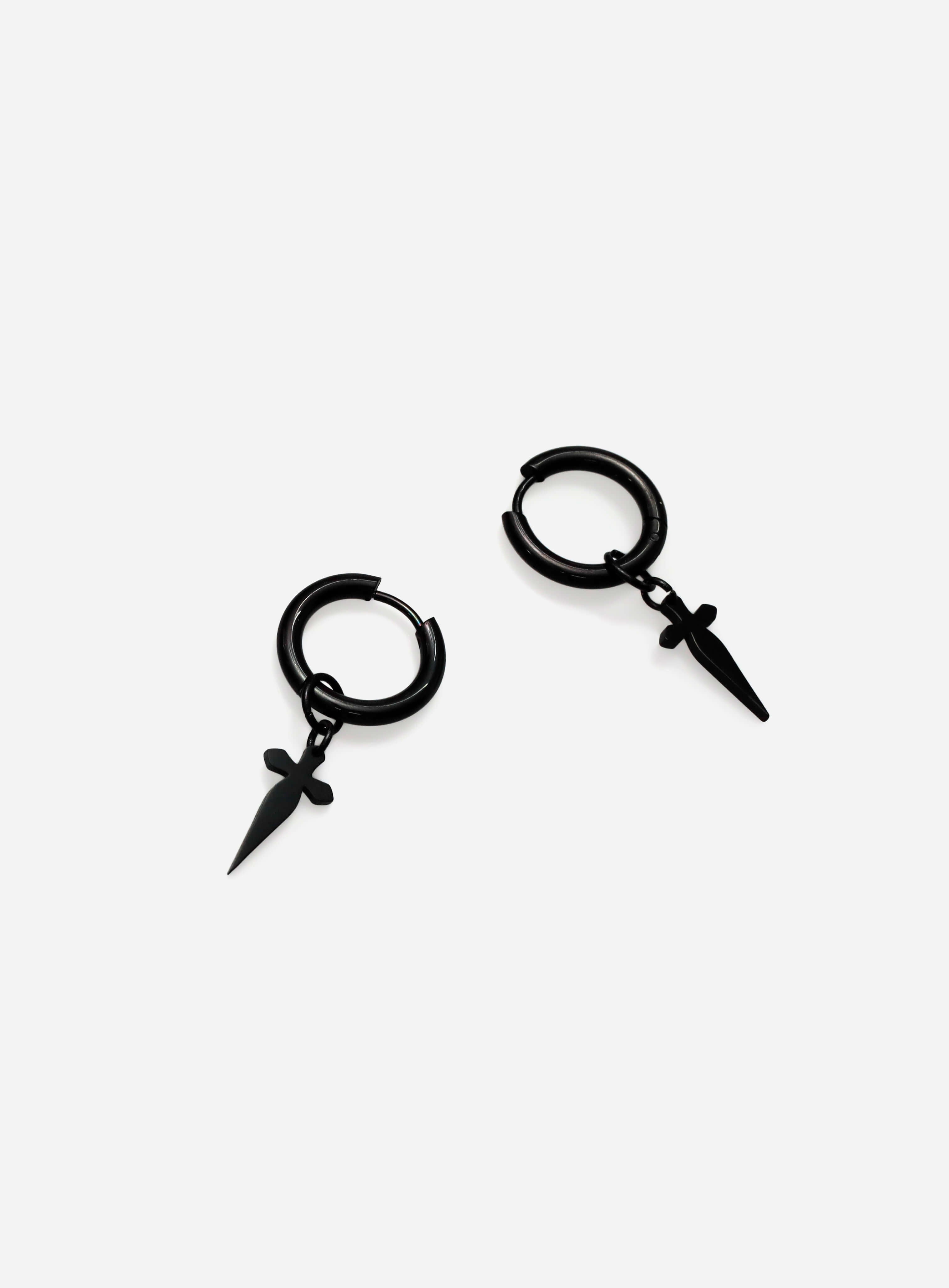 GD Cross Sword Hoop Earrings Black