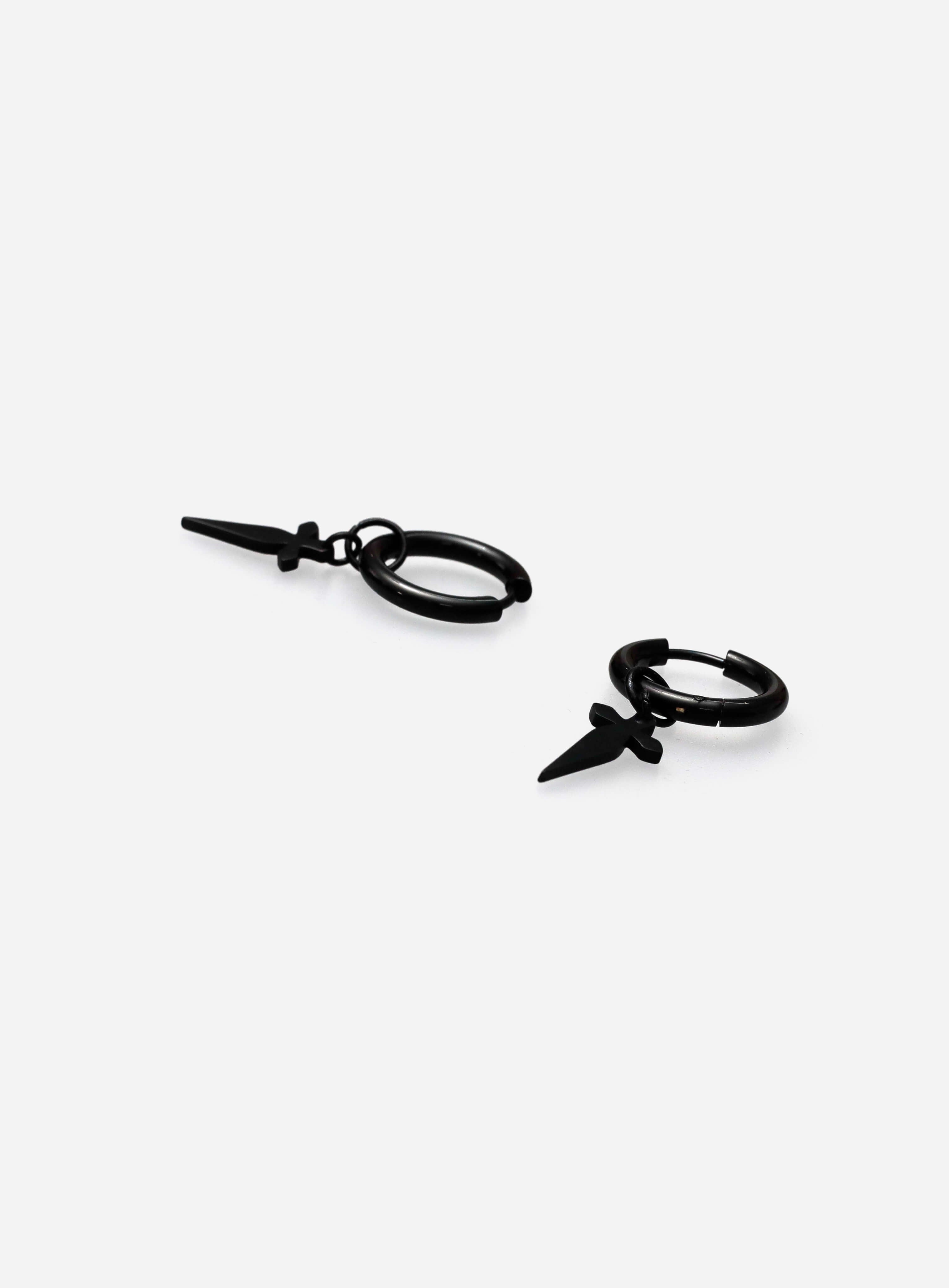 GD Cross Sword Hoop Earrings Black