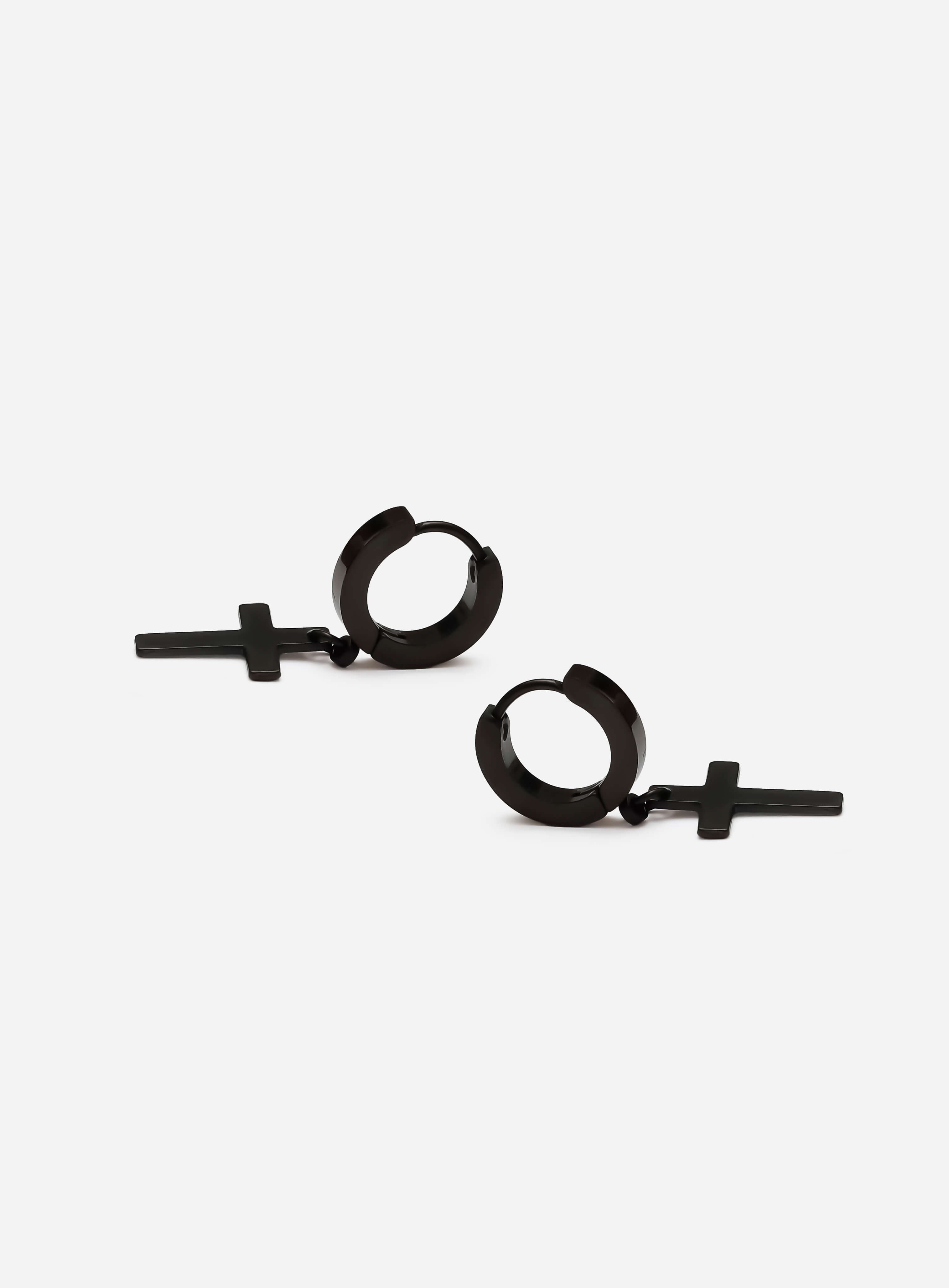 GD Classic Cross Black Hoop Earring