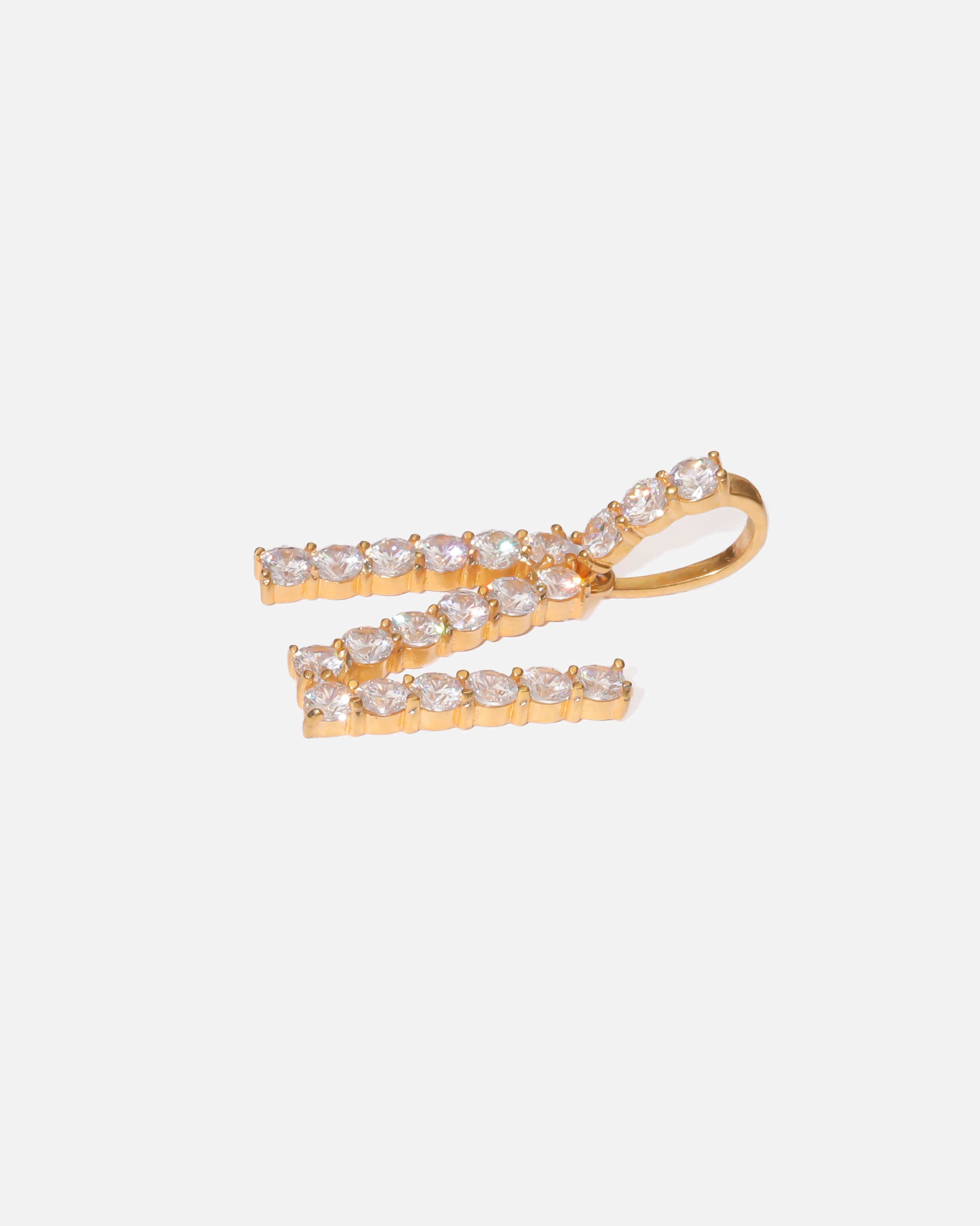 Zirconia Initial N Copper Pendant Gold Tone