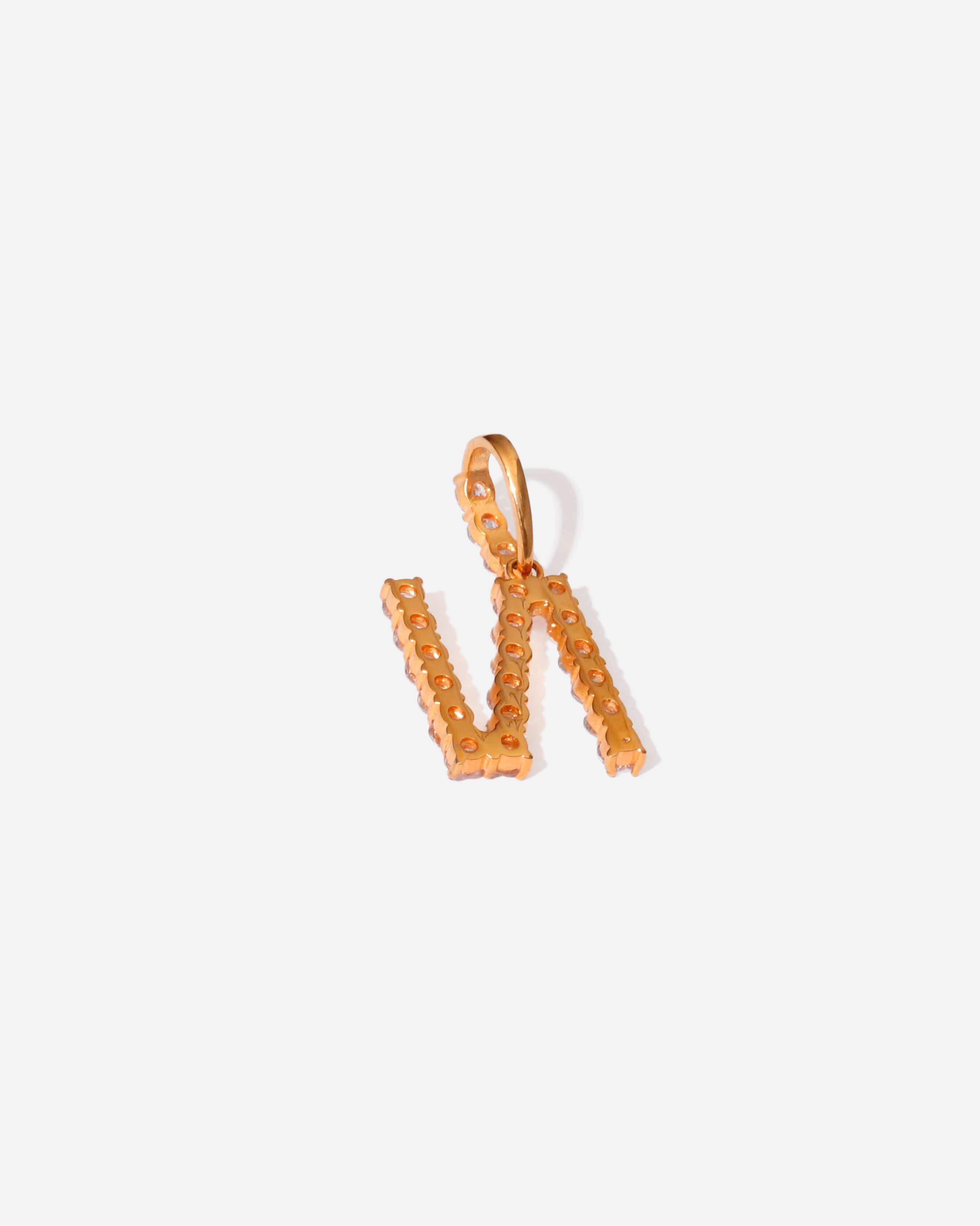 Zirconia Initial N Copper Pendant Gold Tone