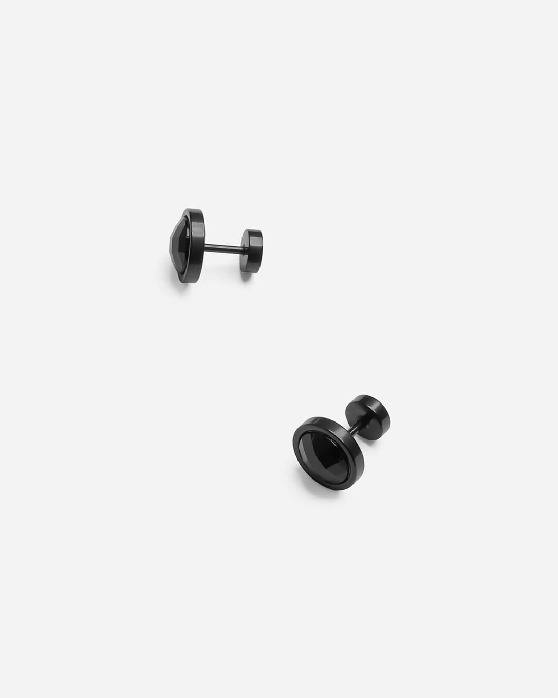 Black Round Stud Earrings 10mm