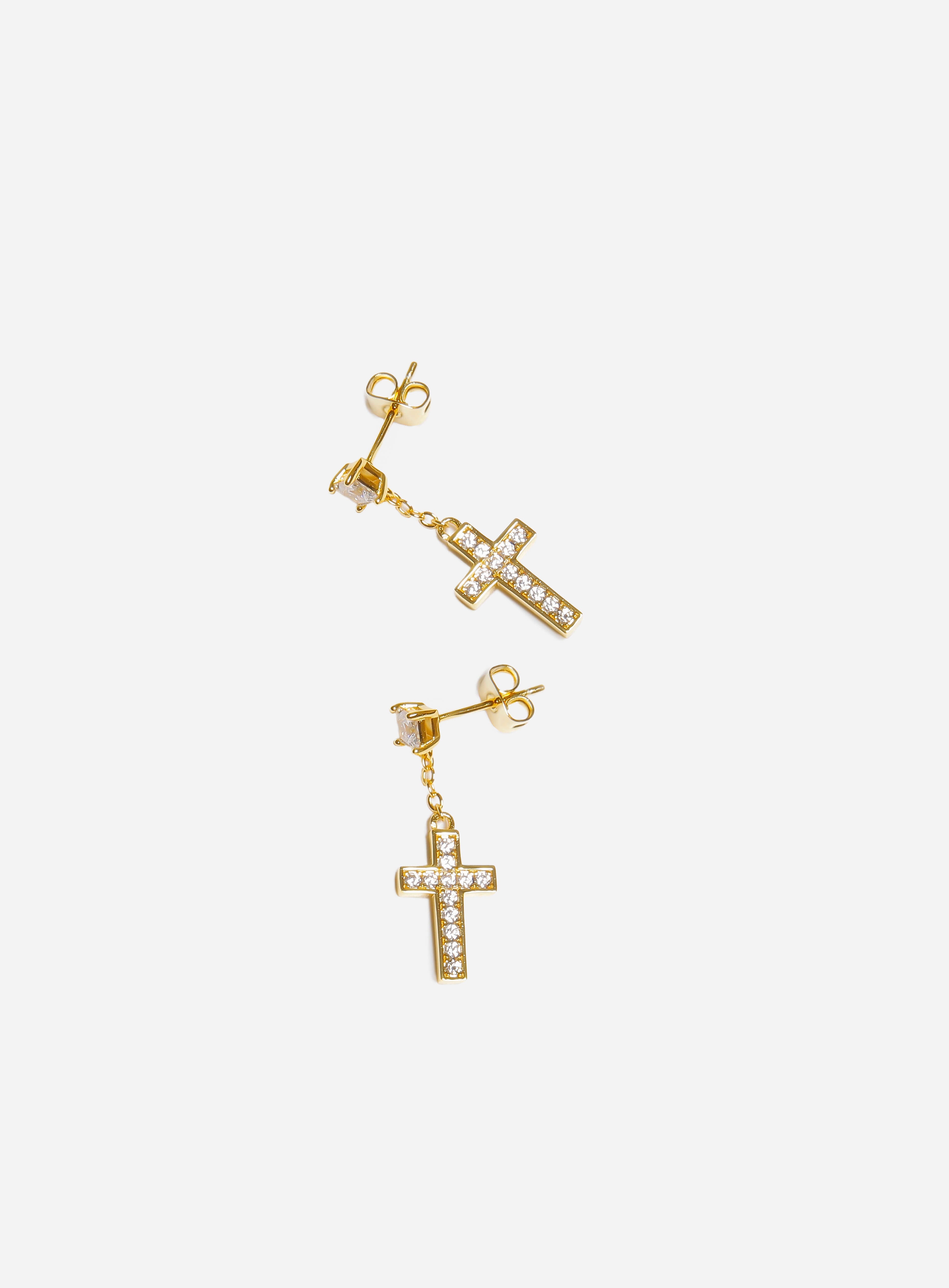 GD Elegant Dangling Iced Cross Earrings