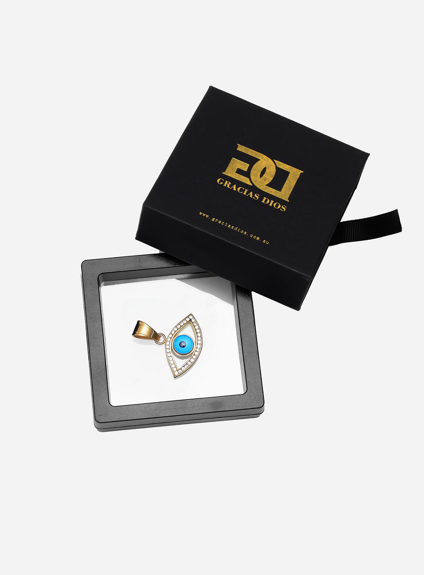 GD Gold Evil Eye Single Line Diamante Pendant