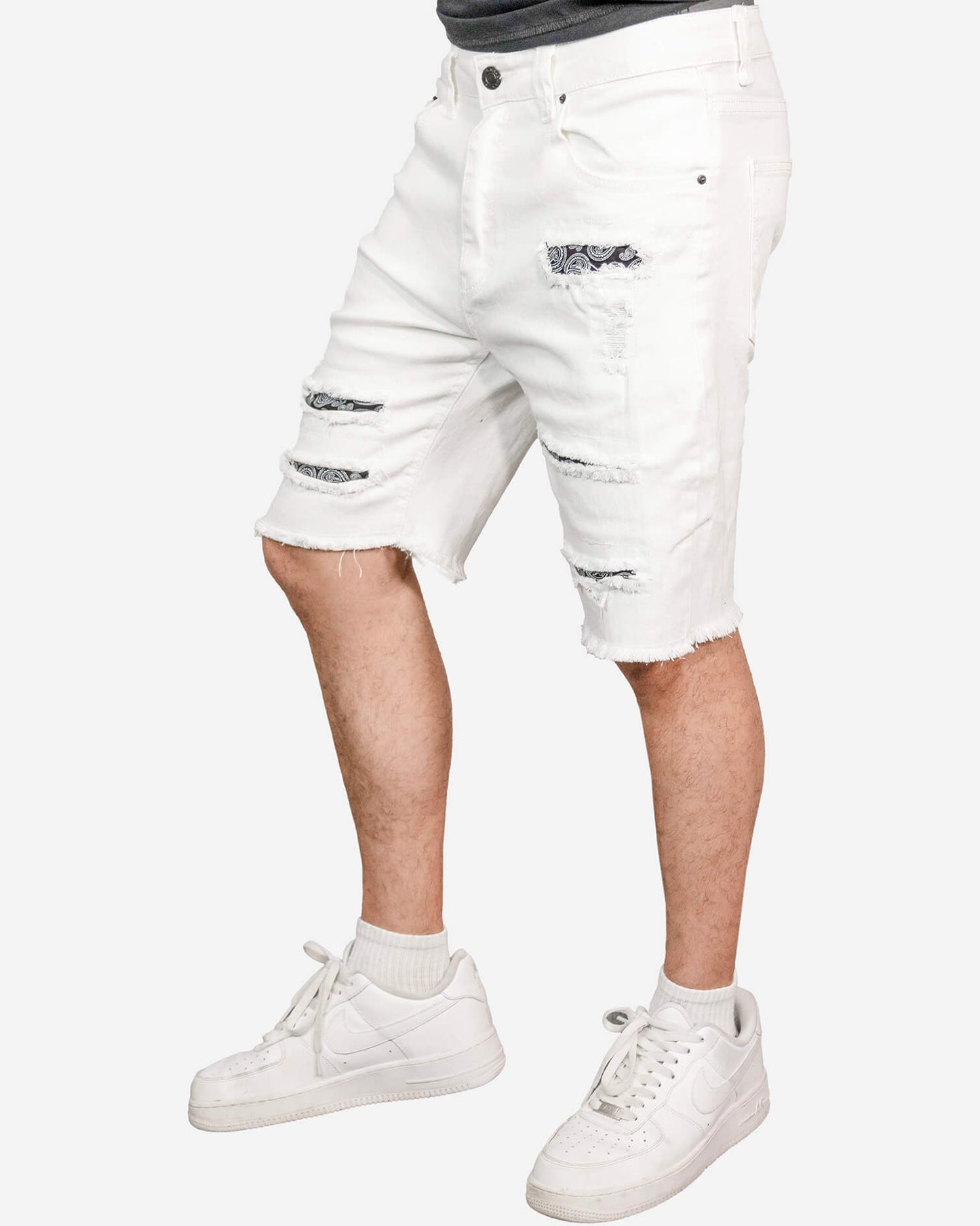 Gracias Dios White Ripped Bandana Shorts