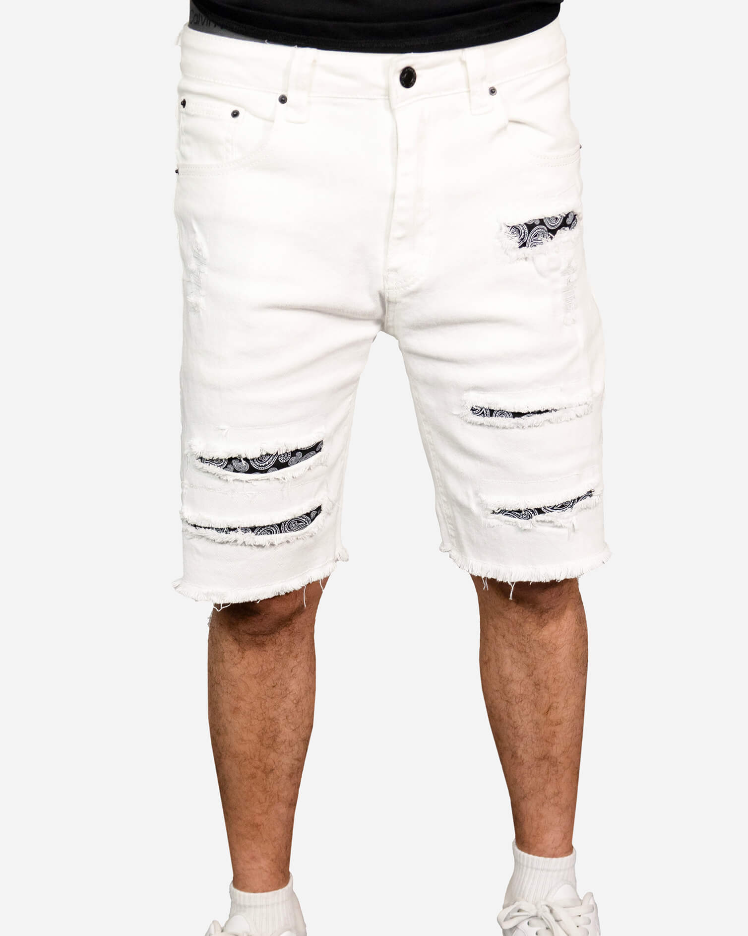 Gracias Dios White Ripped Bandana Shorts