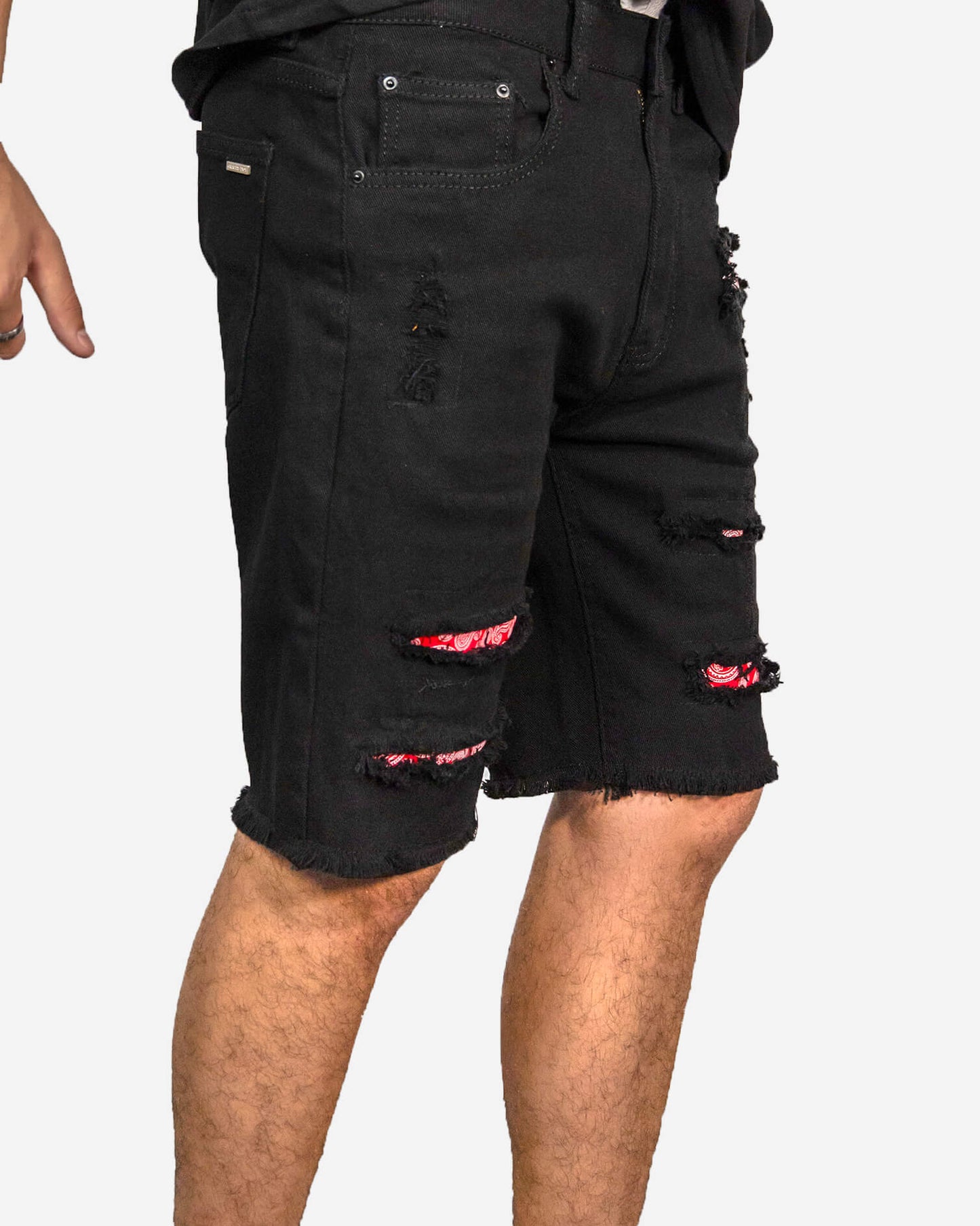 Gracias Dios Black Ripped Red Bandana Shorts