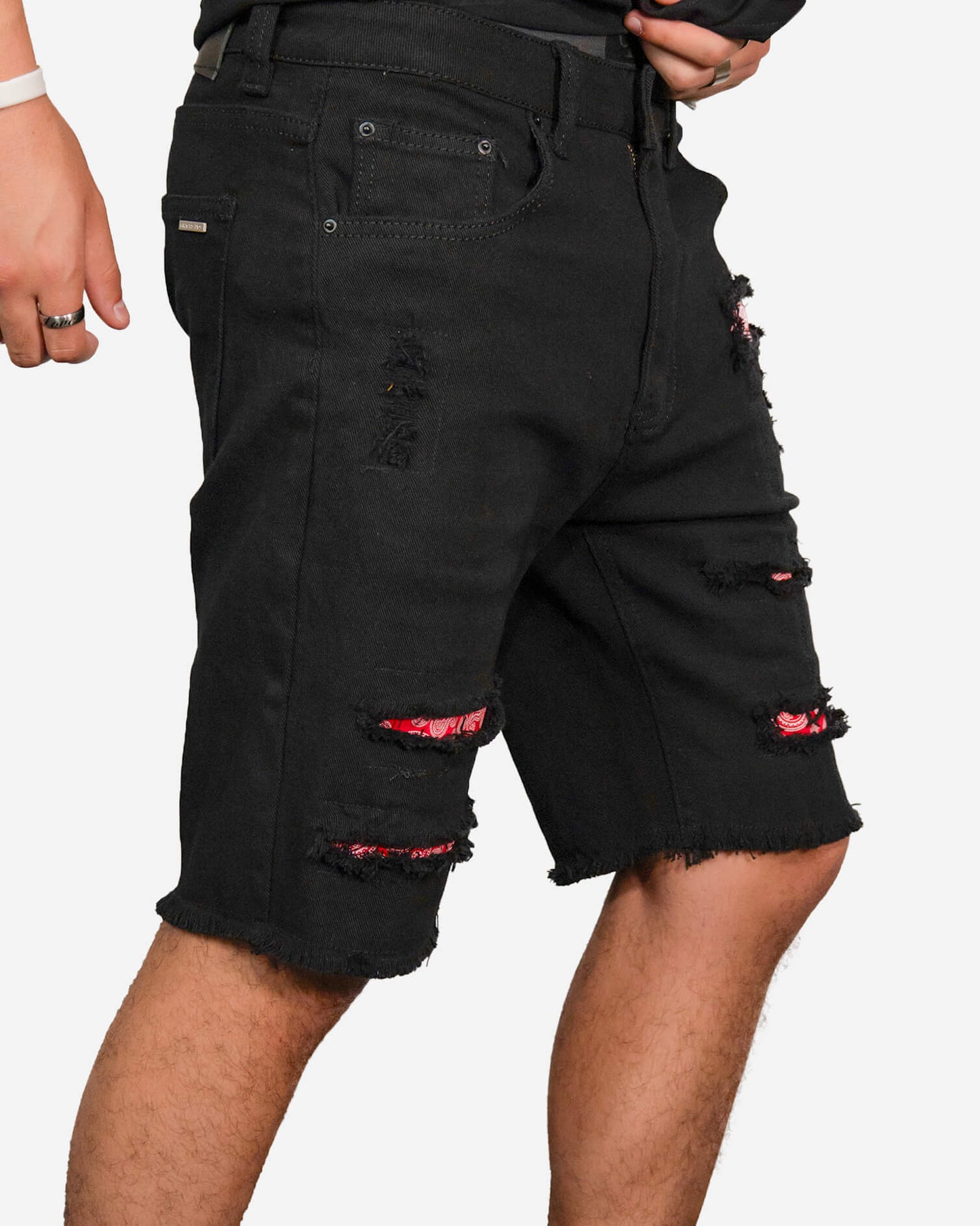 Gracias Dios Black Ripped Red Bandana Shorts