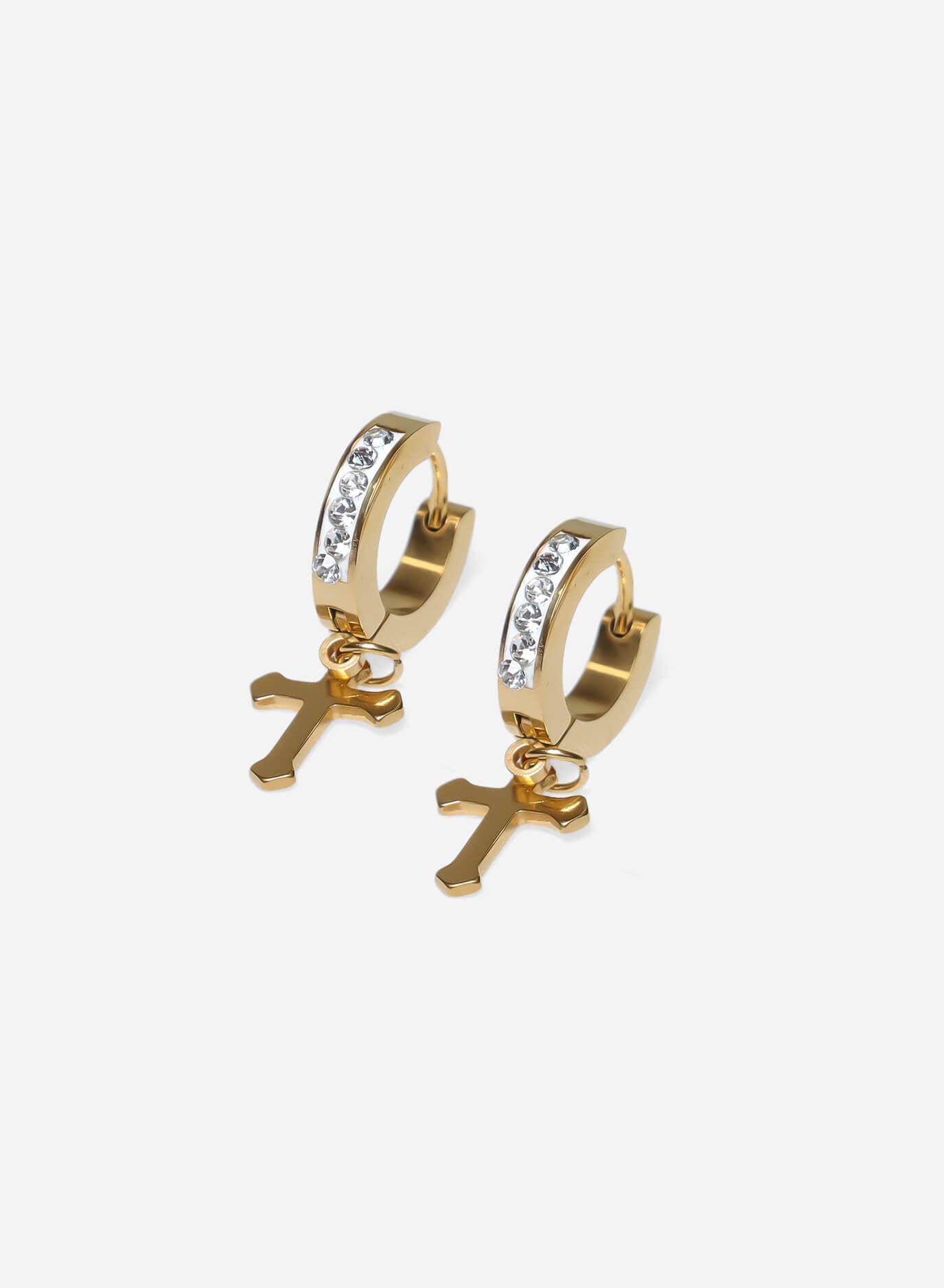 GD White Icy Hoop Cross Earrings