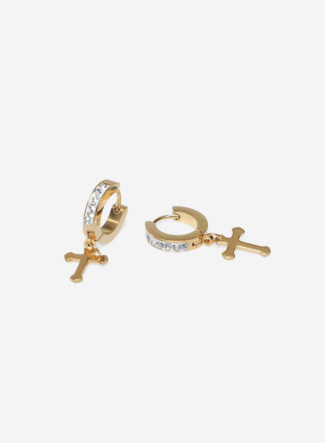 GD White Icy Hoop Cross Earrings