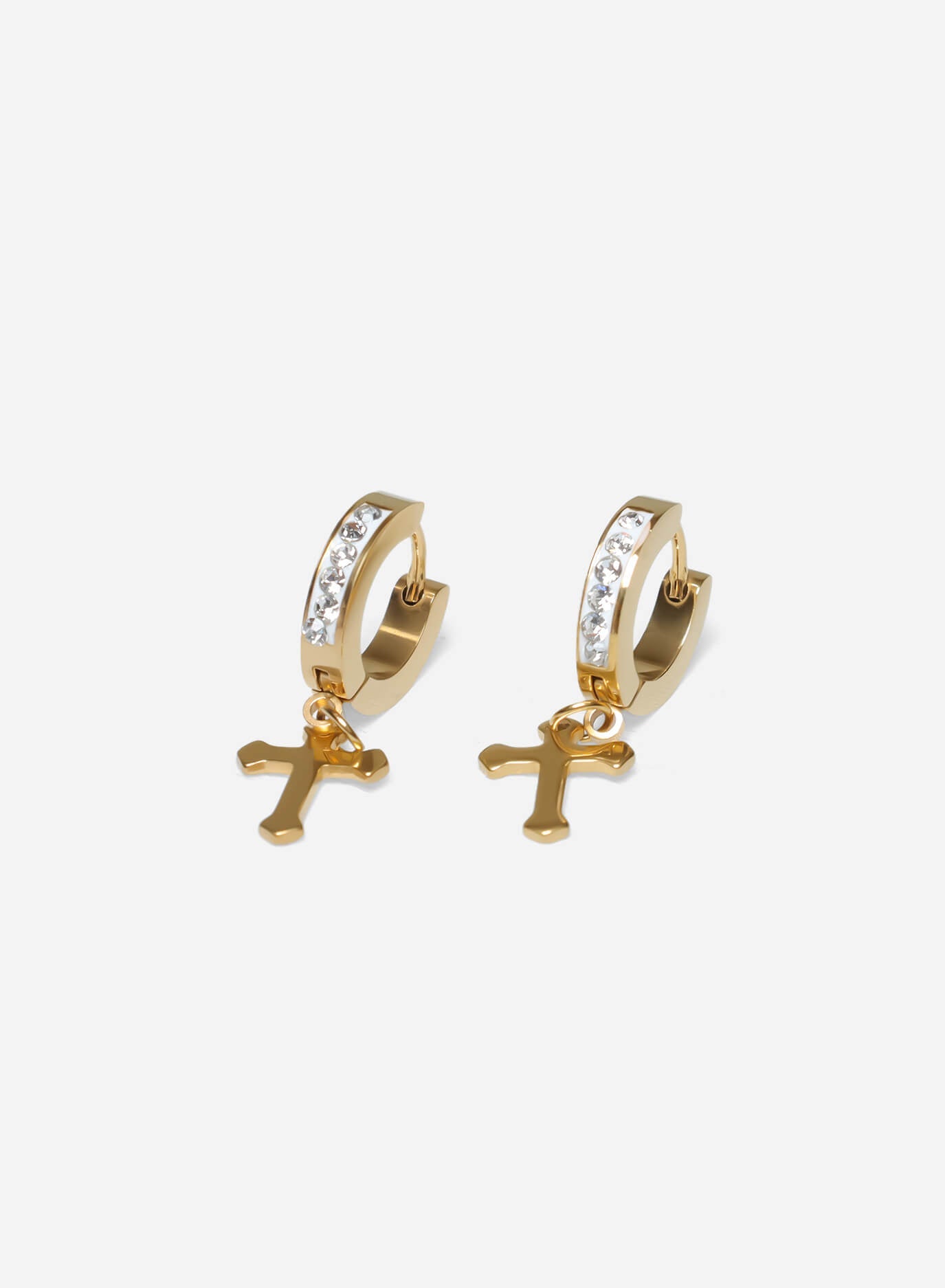 GD White Icy Hoop Cross Earrings