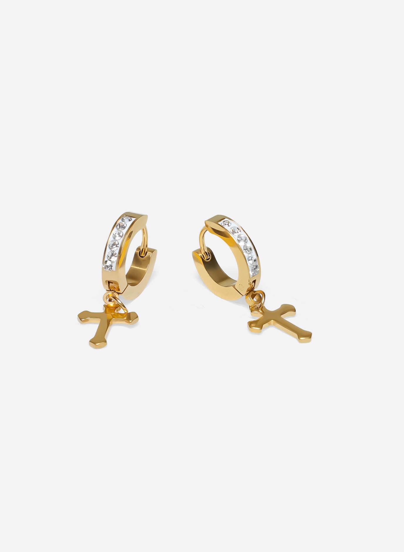 GD White Icy Hoop Cross Earrings