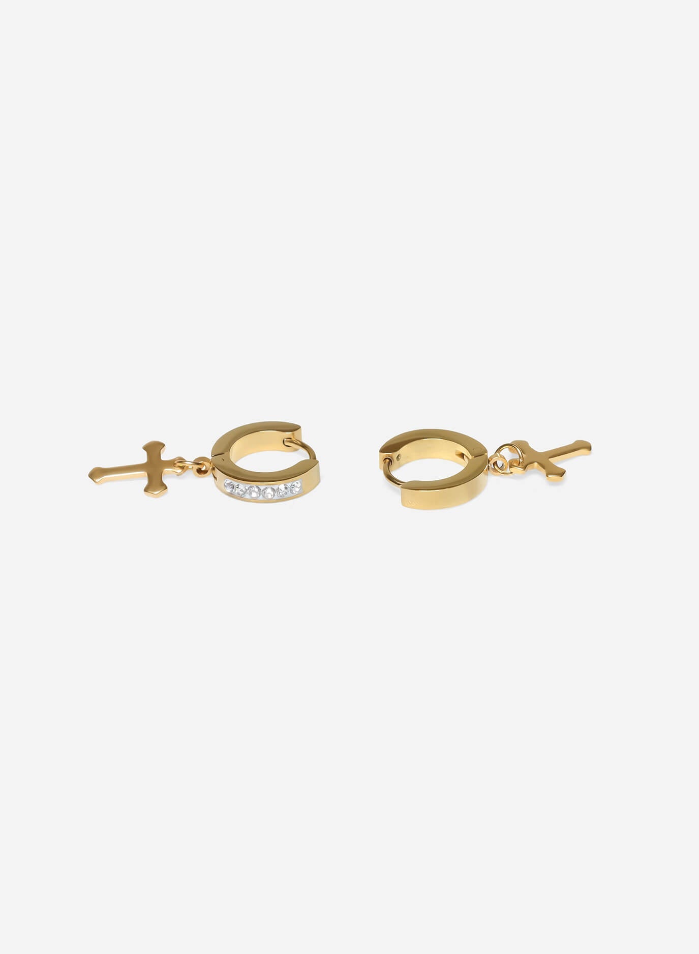 GD White Icy Hoop Cross Earrings