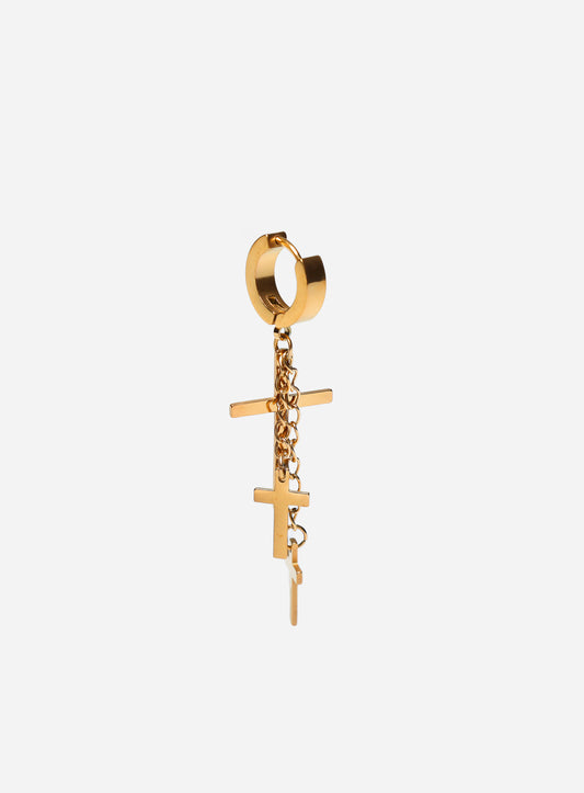 Cross Dangle Hoop Long Earrings Gold-Tone