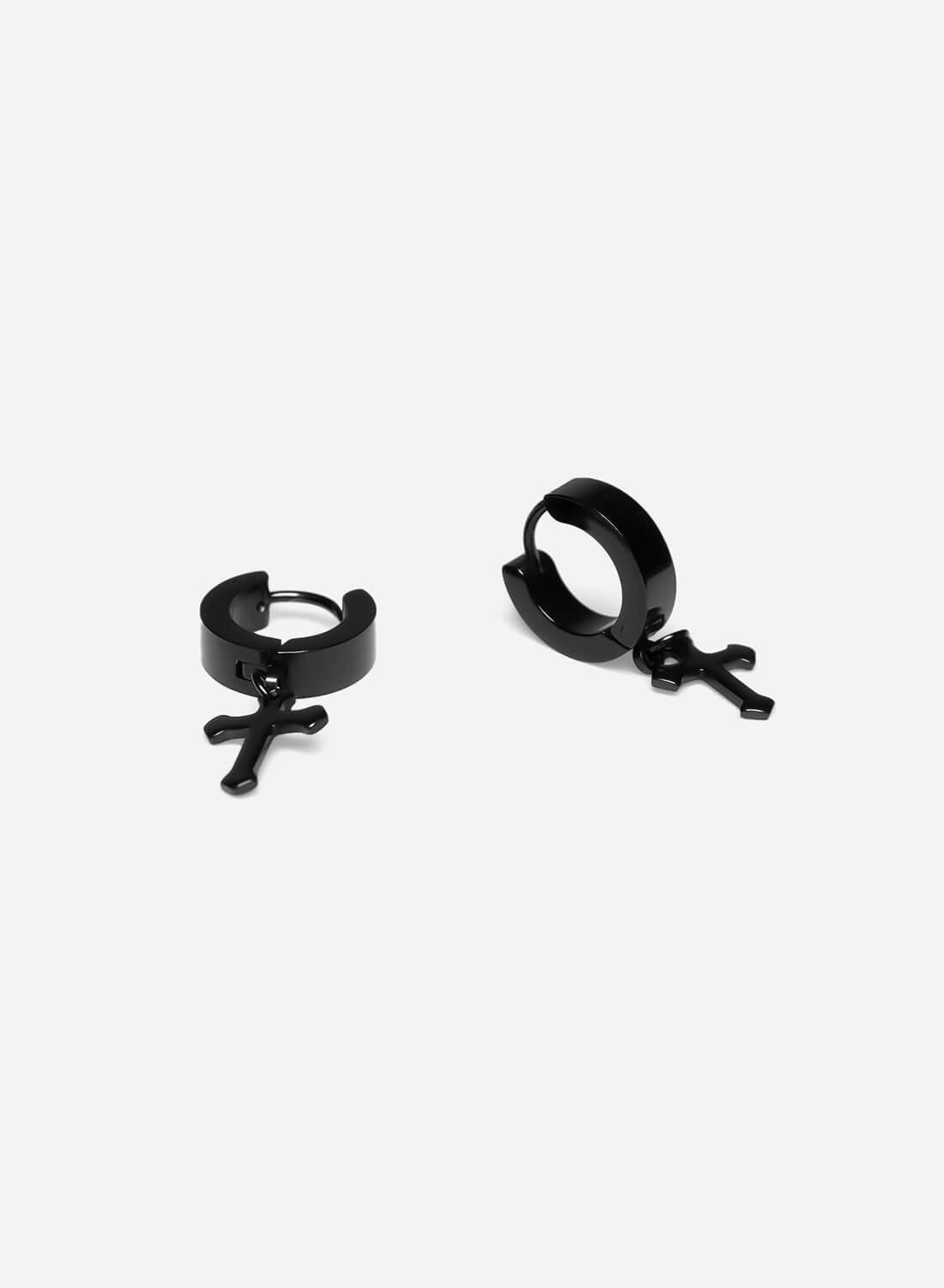 Templar Knights Cross Black Hoop Earrings
