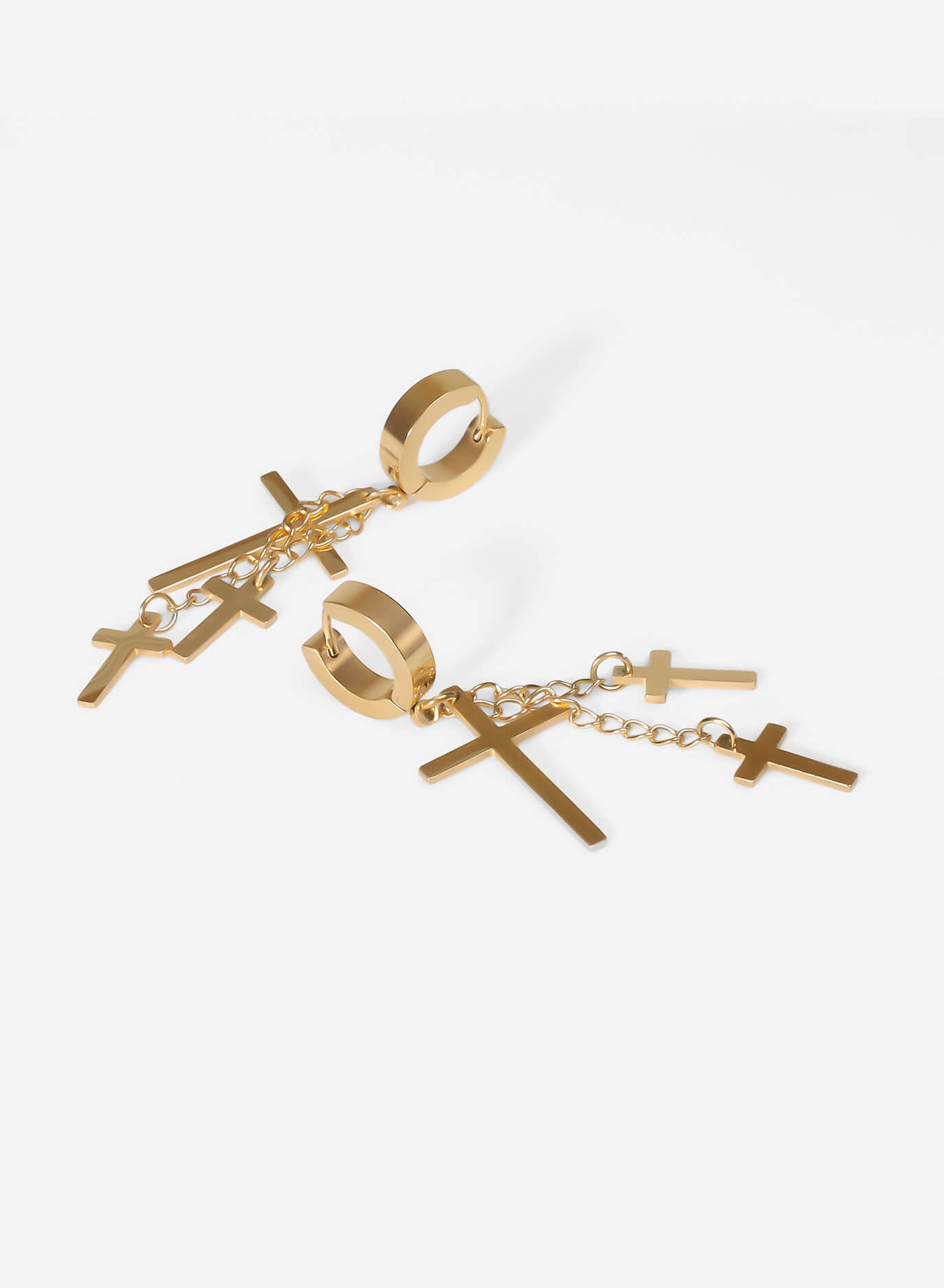 Cross Dangle Hoop Long Earrings Gold-Tone