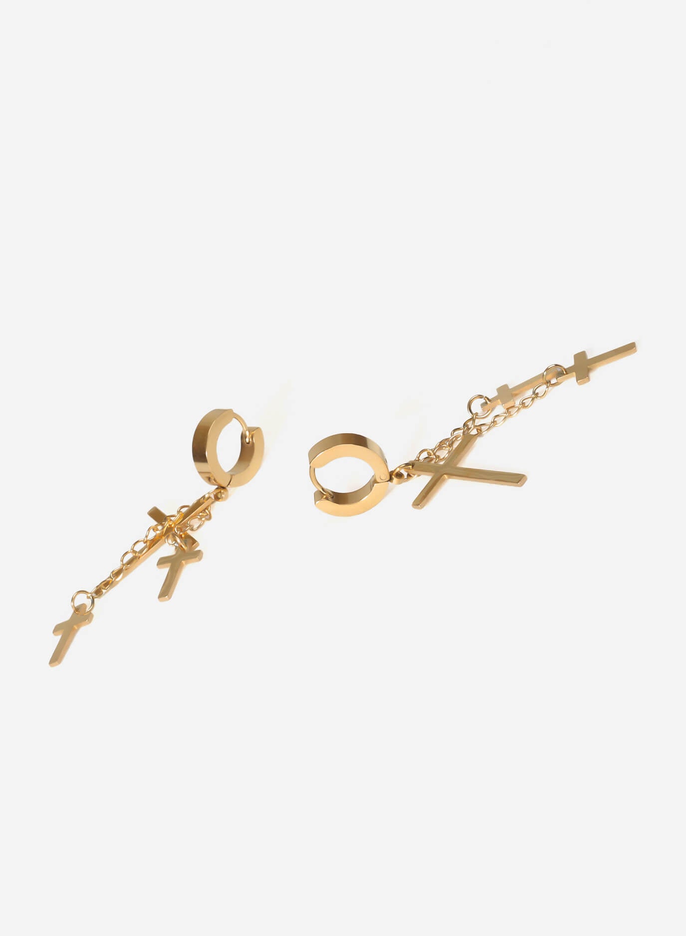 Cross Dangle Hoop Long Earrings Gold-Tone