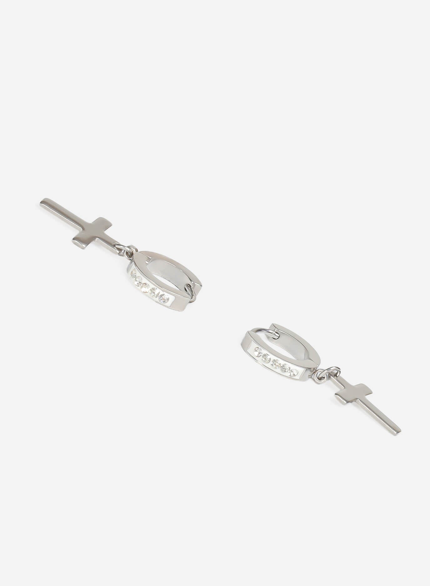 GD Classic Cross White Icy Hoop Earring