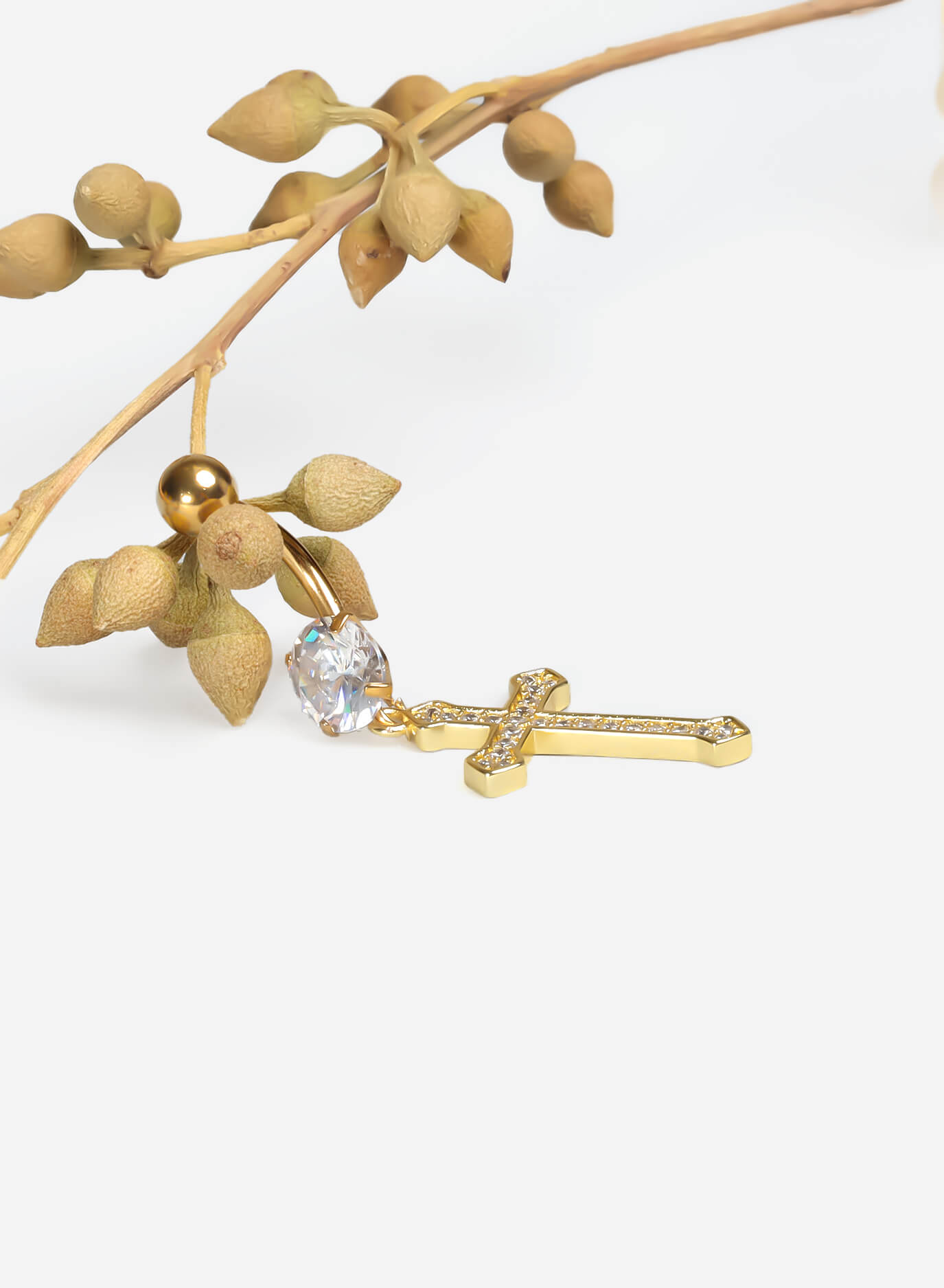 GD Cross Dangle Belly Ring