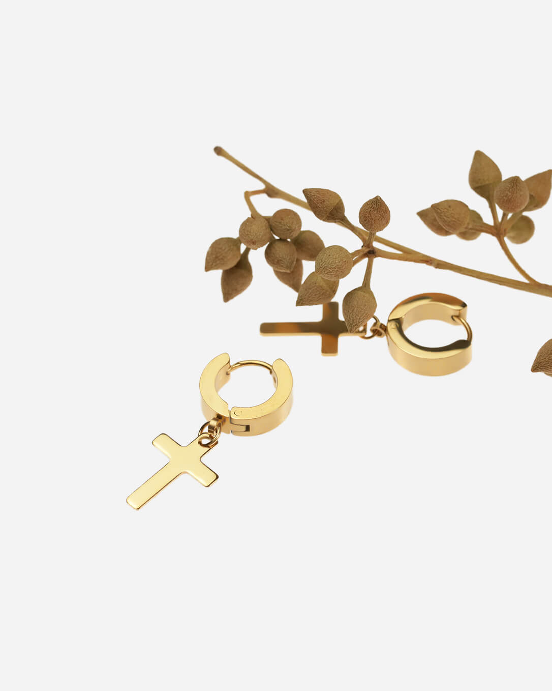 GD Cross Hoops Earrings Gold Tone