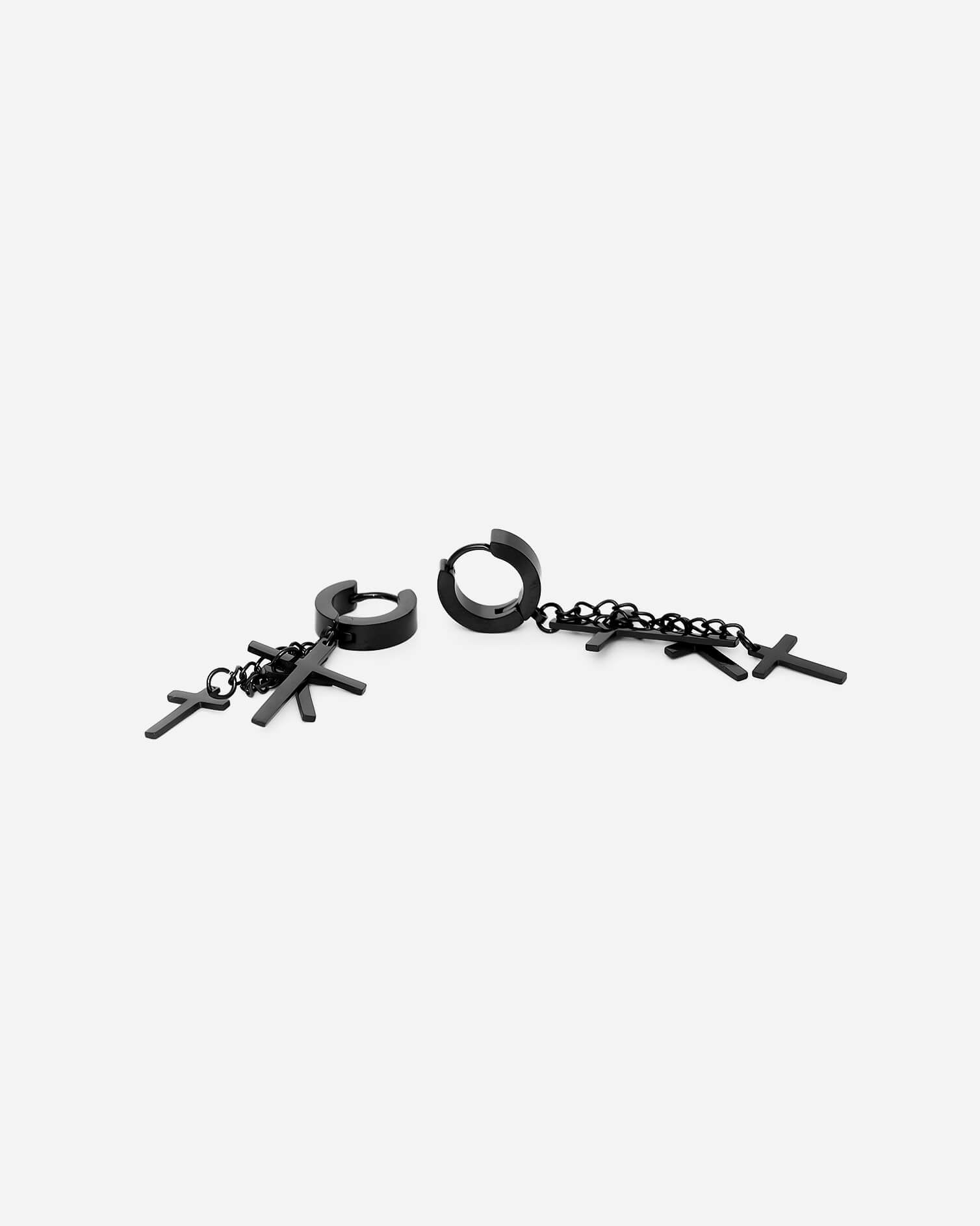 GD Black Cross Dangle Earring Steel