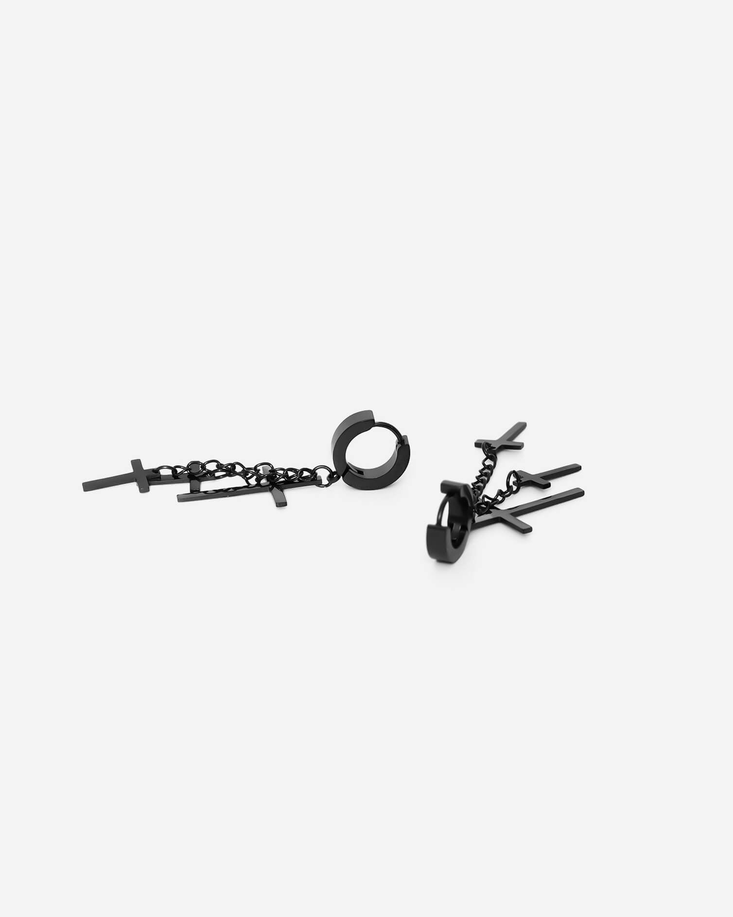 GD Black Cross Dangle Earring Steel
