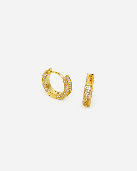 GD 3D Hoop Earrings CZ Micro Pave Gold Plated