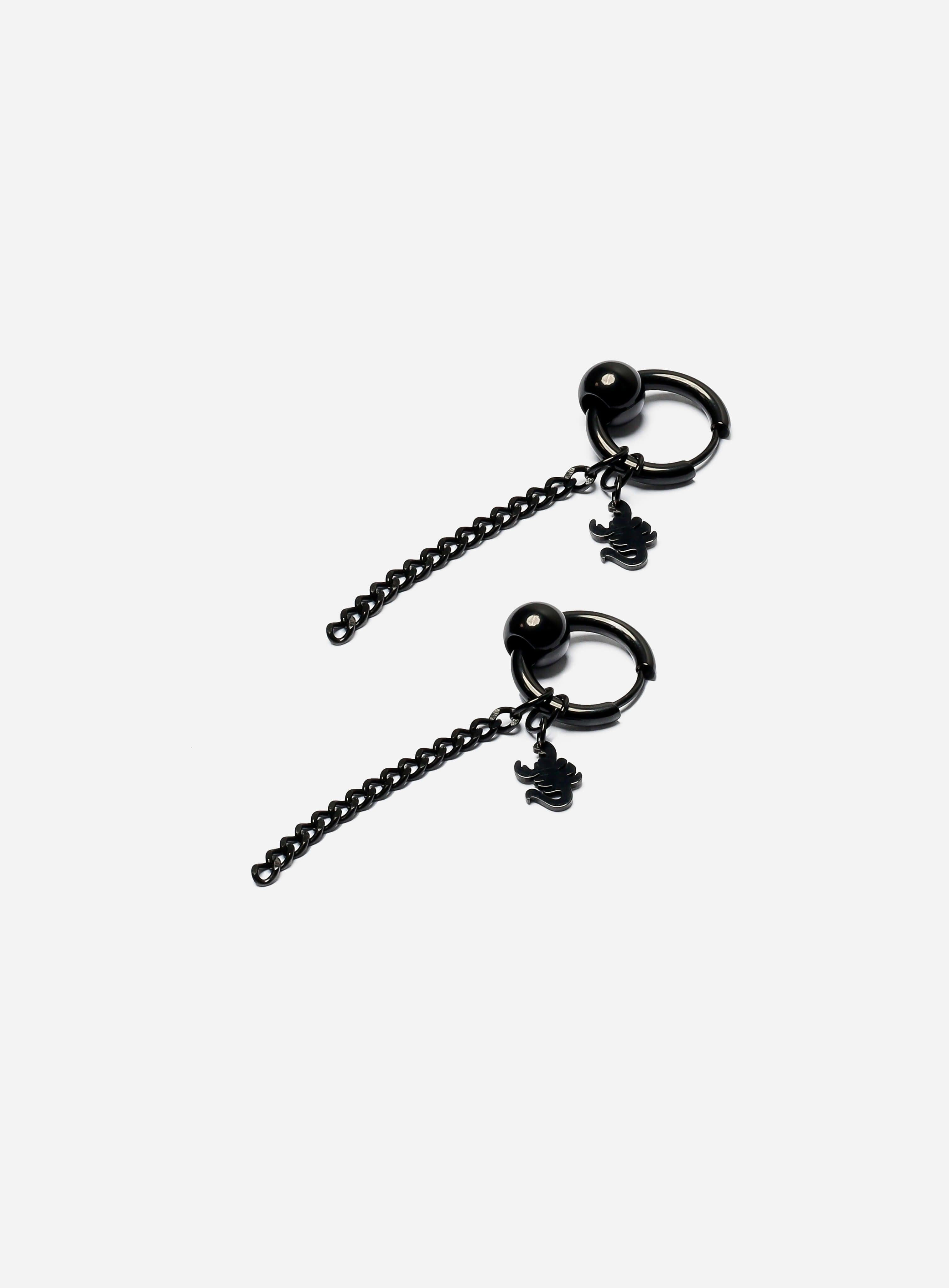 GD Dangling Scorpion Hoop Earring Black
