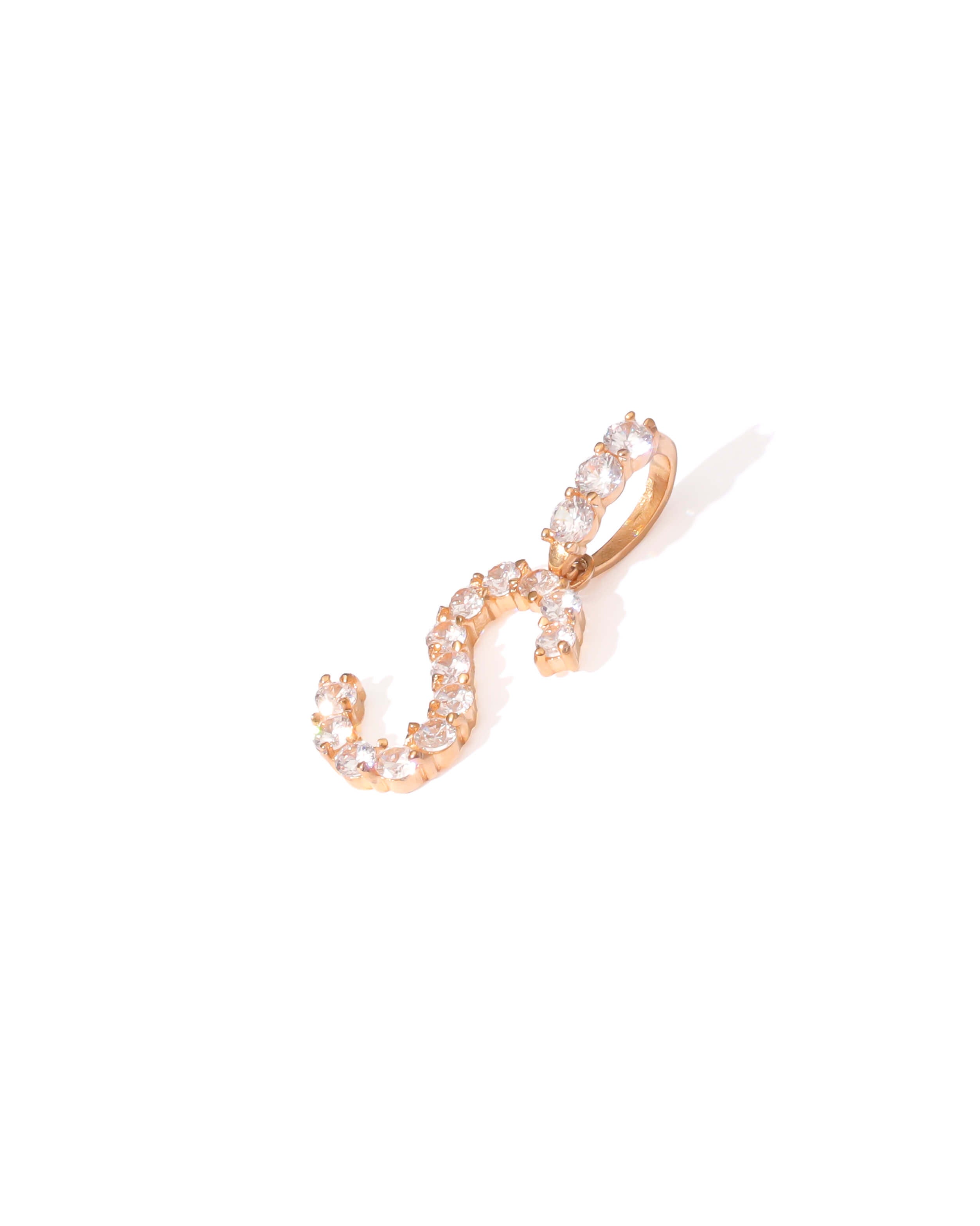 Zirconia Initial S Copper Pendant Gold Tone