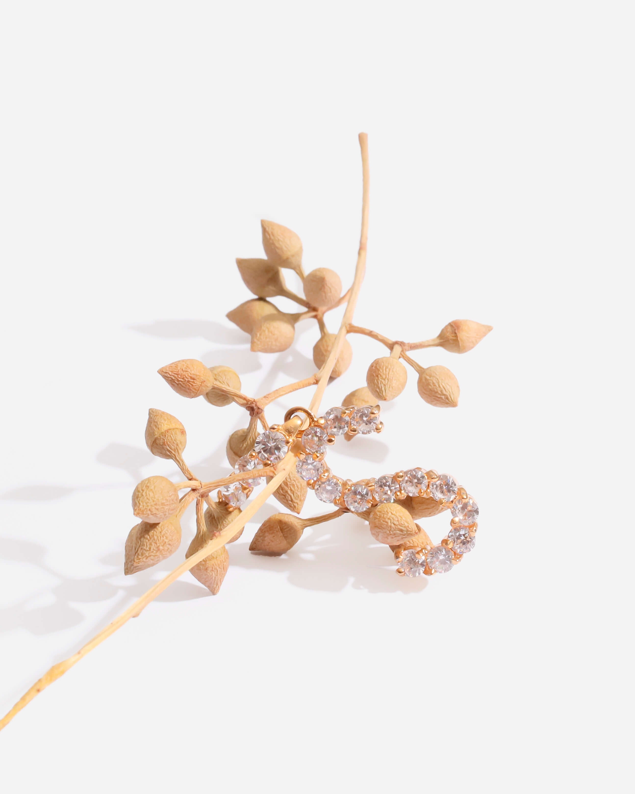 Zirconia Initial S Copper Pendant Gold Tone