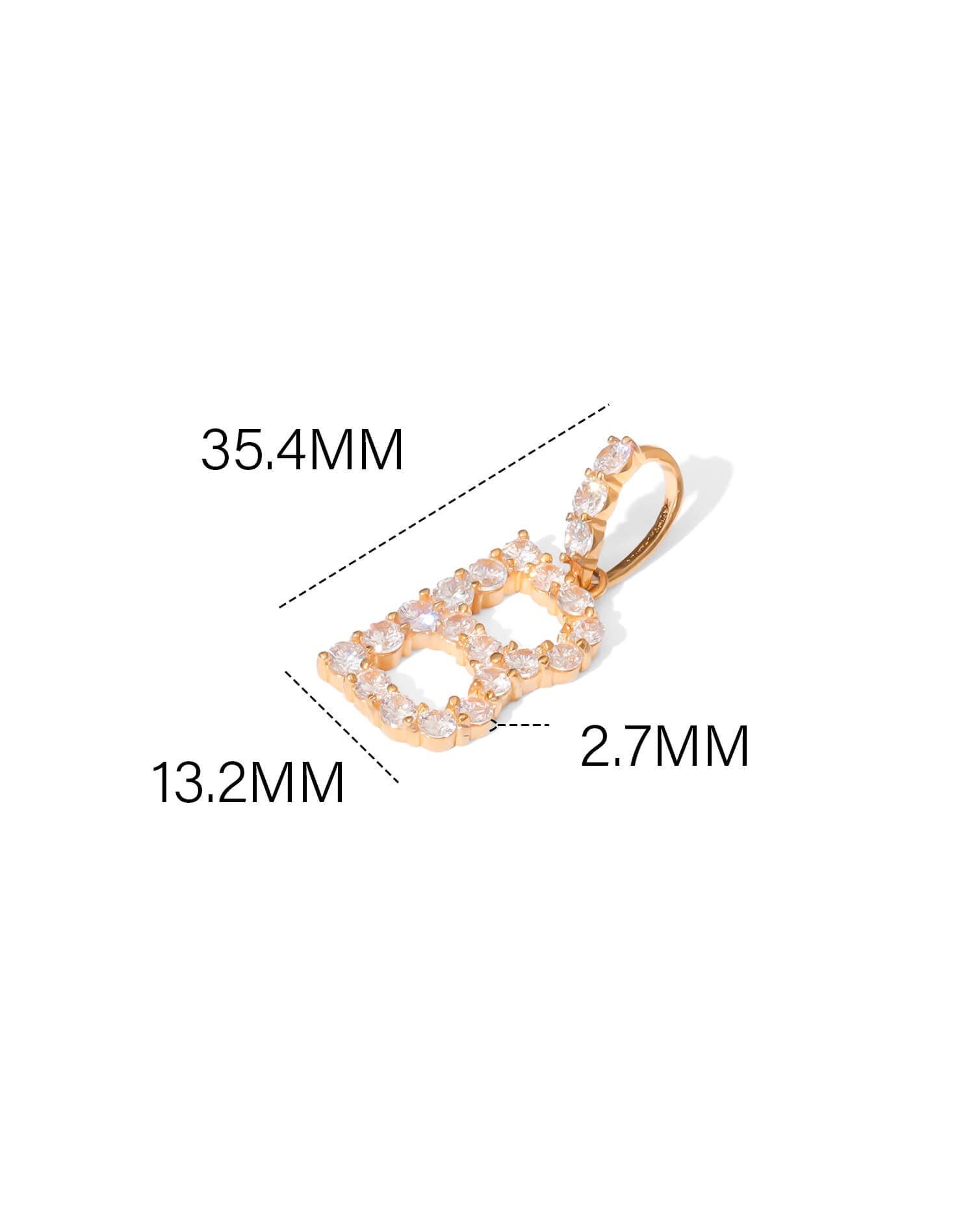 Zirconia Initial B Copper Pendant Gold Tone