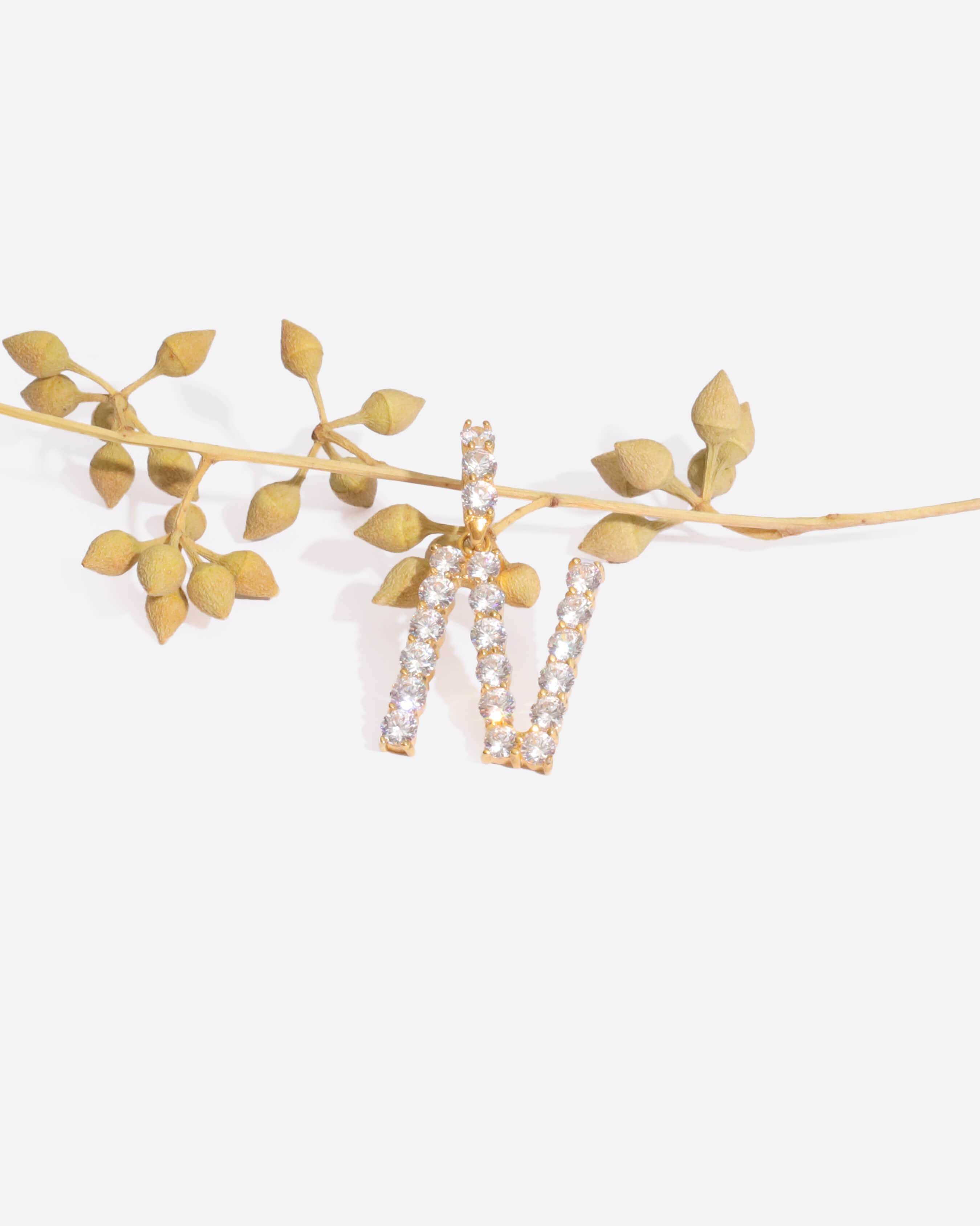 Zirconia Initial N Copper Pendant Gold Tone