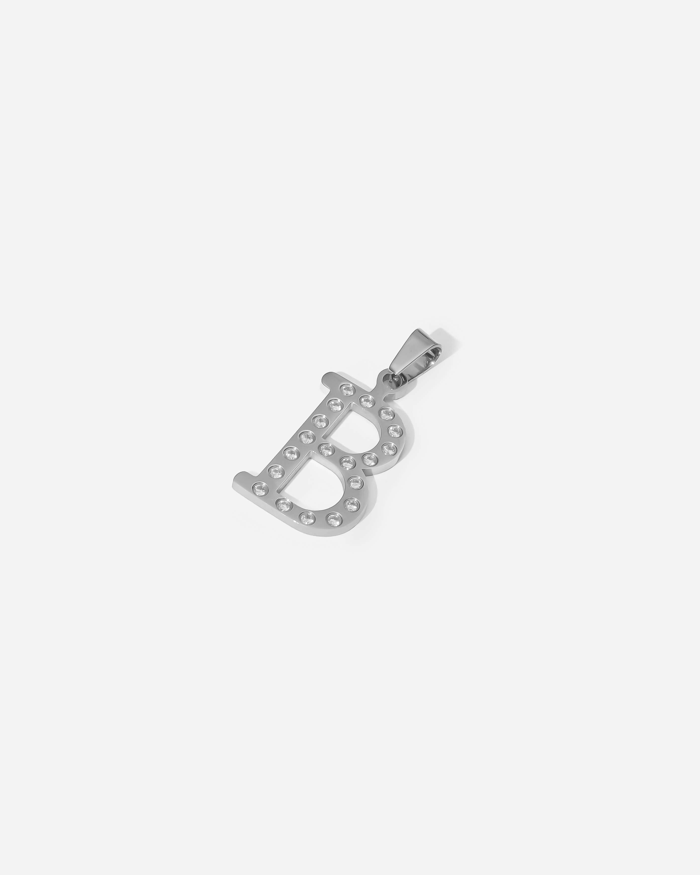 Initial B Cubic Zirconia Silver Tone