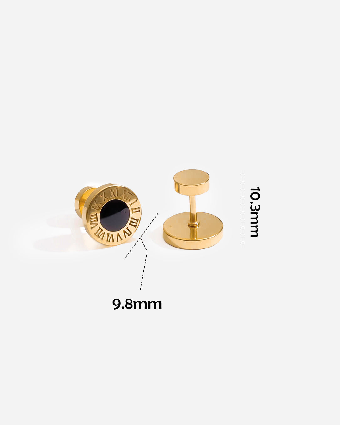 Roman Round Stud Earrings 10mm Gold Tone