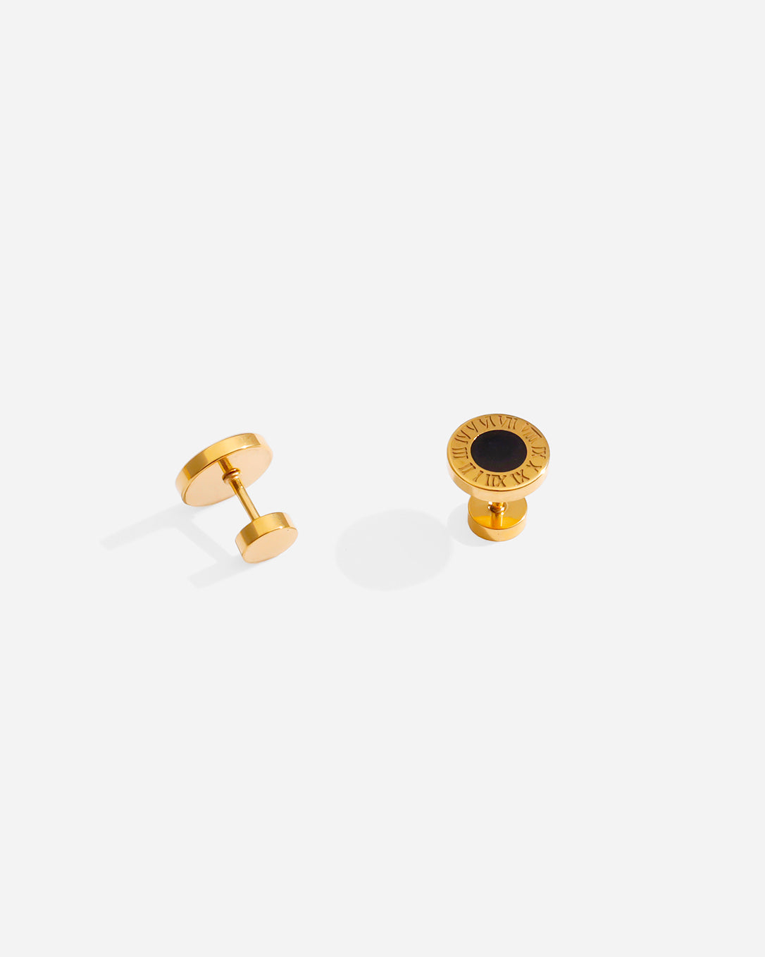 Roman Round Stud Earrings 8mm Gold Tone