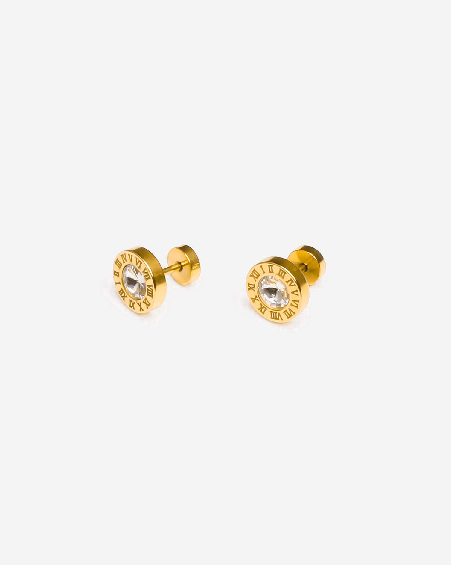 Roman Round Stud Earrings 10mm Gold Tone