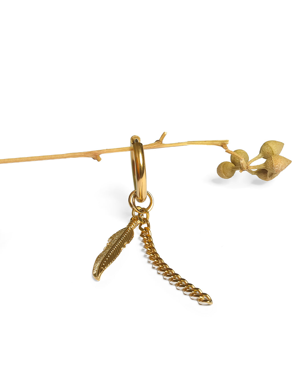 GD Dangling Feather Hoop Earrings Gold Plated