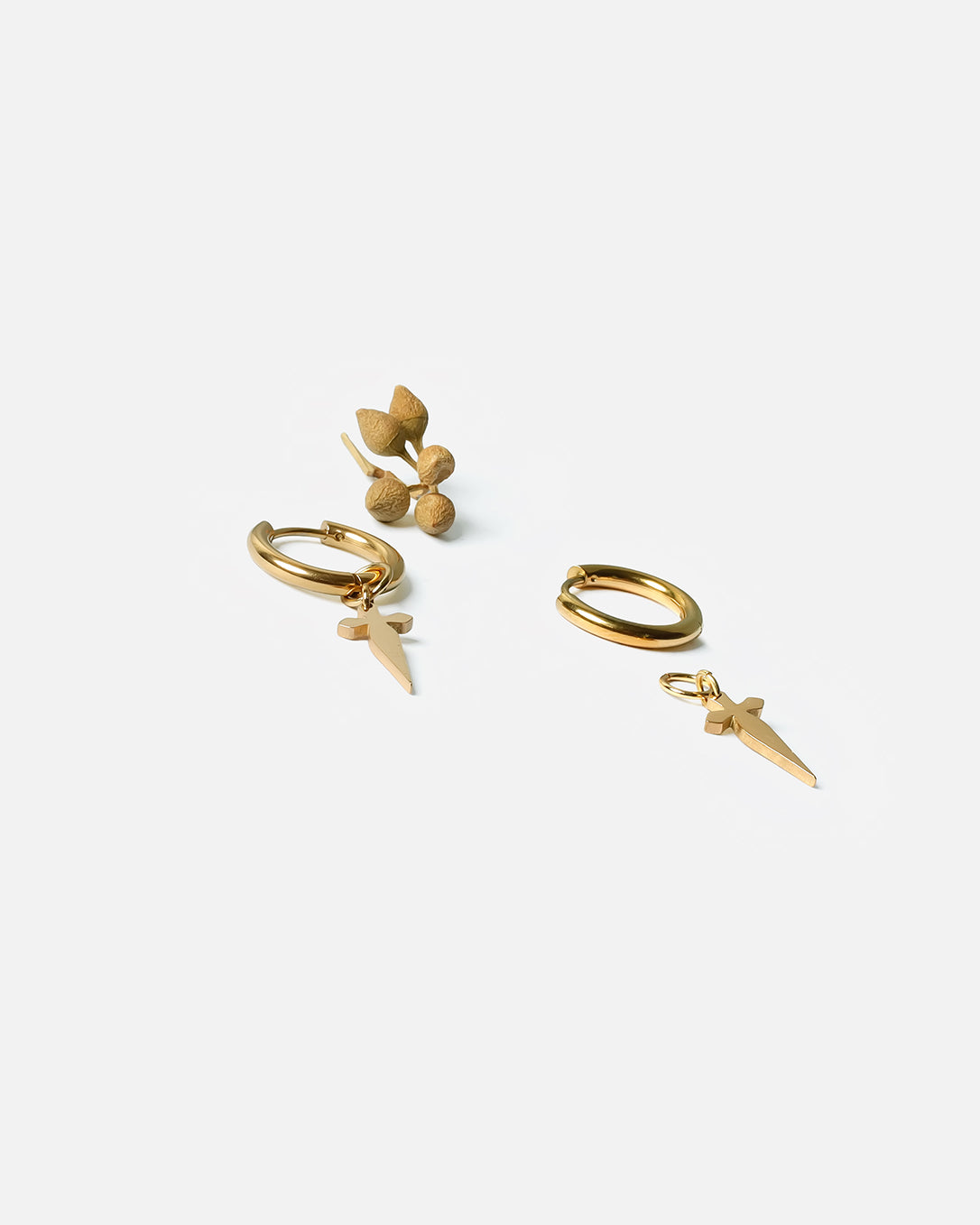 Cross Sword Hoop Earrings Gold Plated