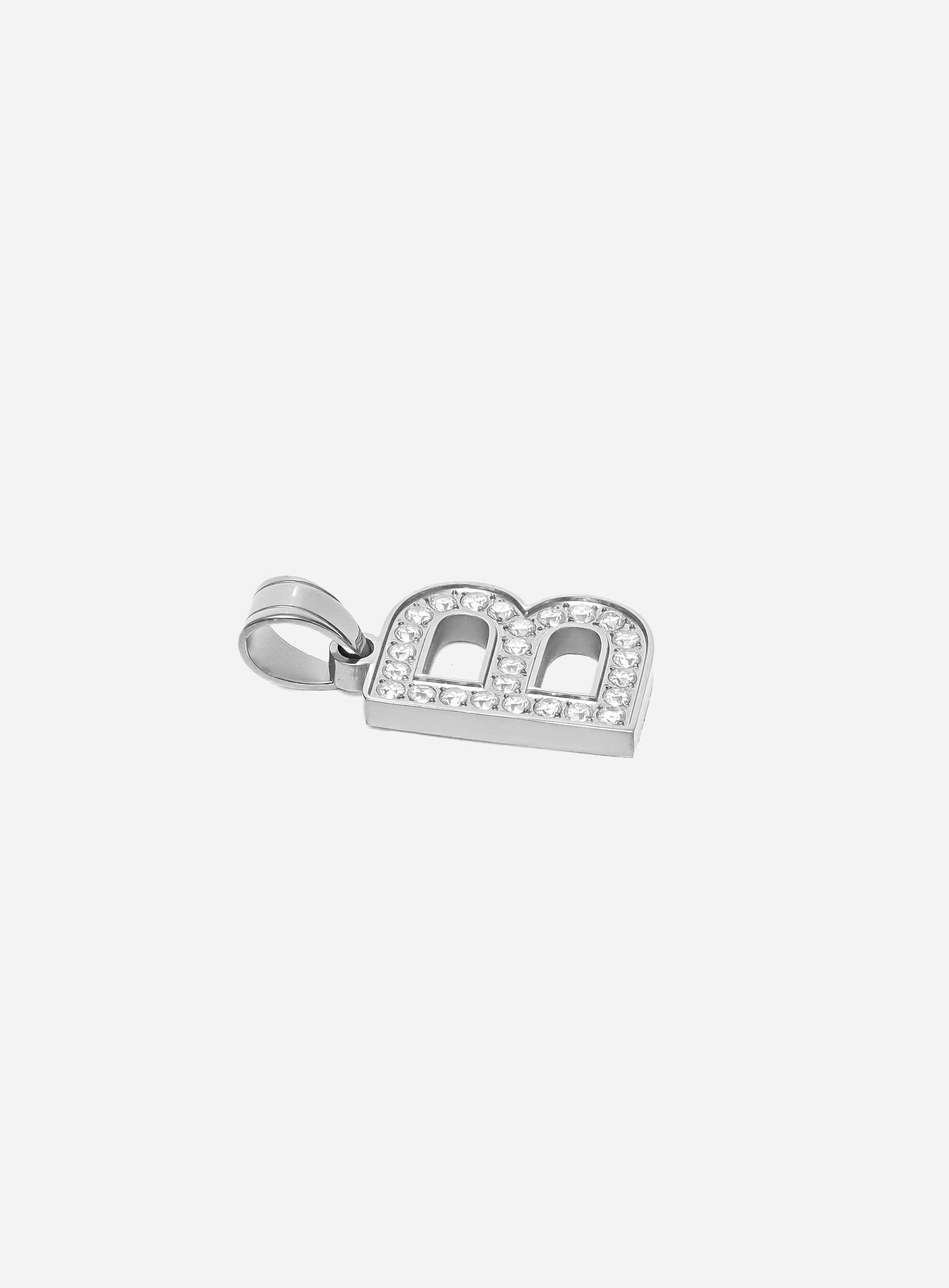 Gracias Dios Diamond Silver Letter B Pendant - Challenger Streetwear