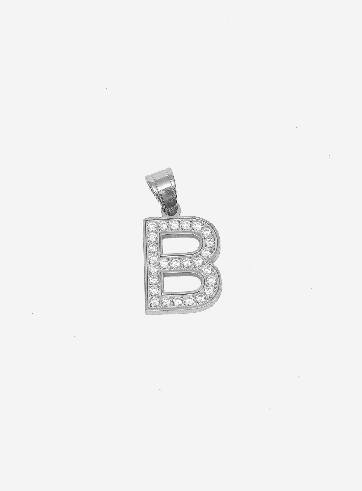 Gracias Dios Diamond Silver Letter B Pendant - Challenger Streetwear