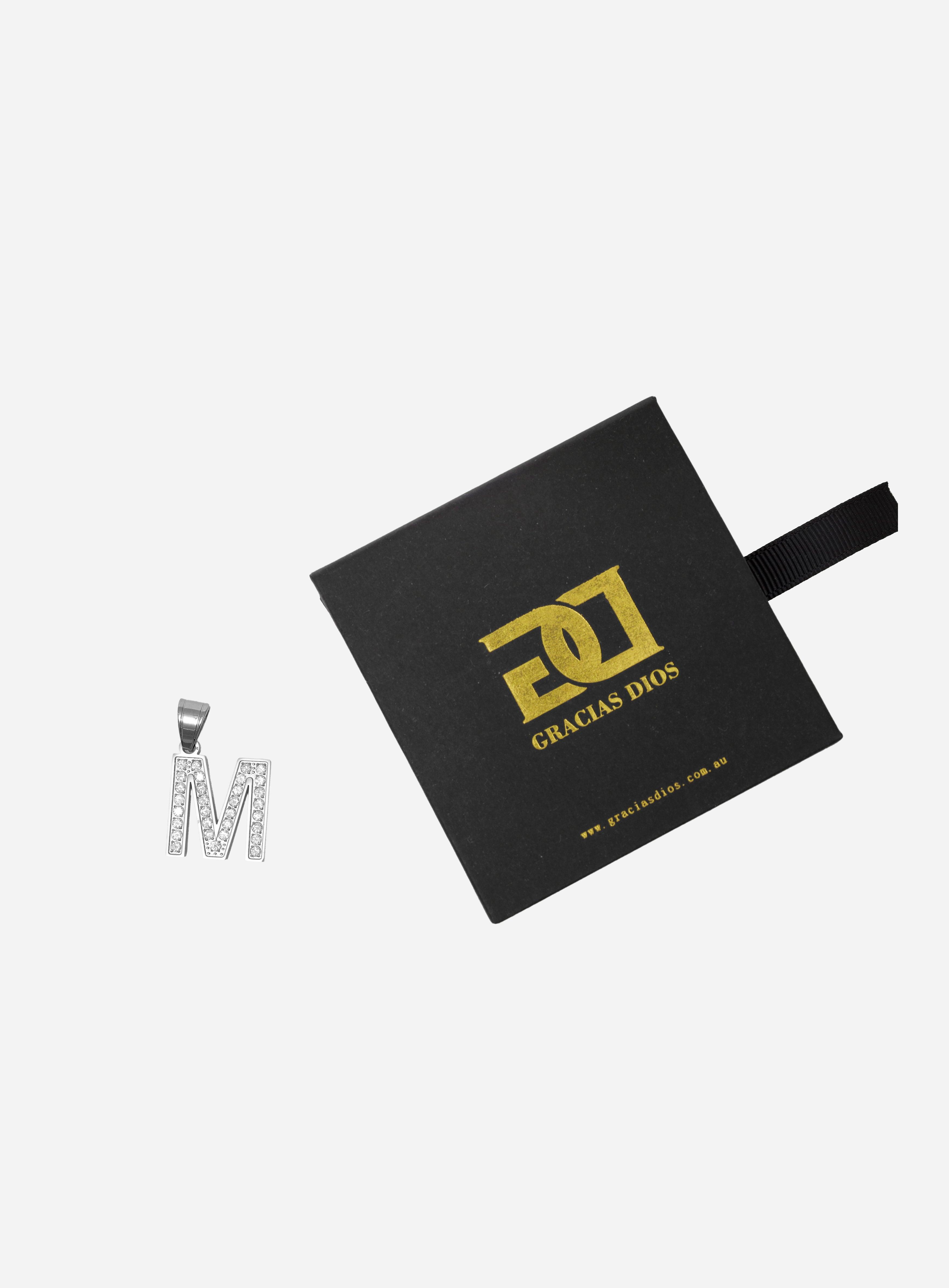Gracias Dios Diamond Silver Letter M Pendant - Challenger Streetwear