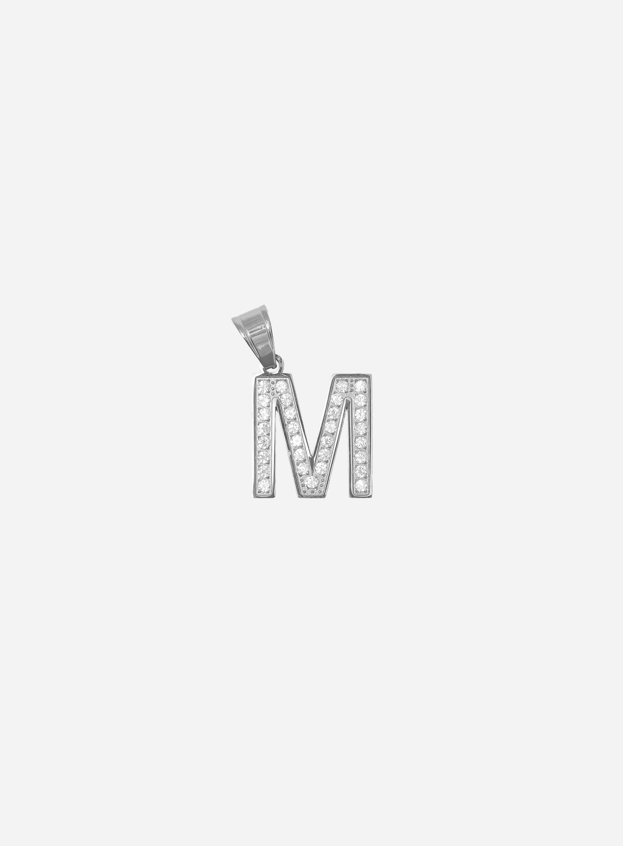 Gracias Dios Diamond Silver Letter M Pendant - Challenger Streetwear