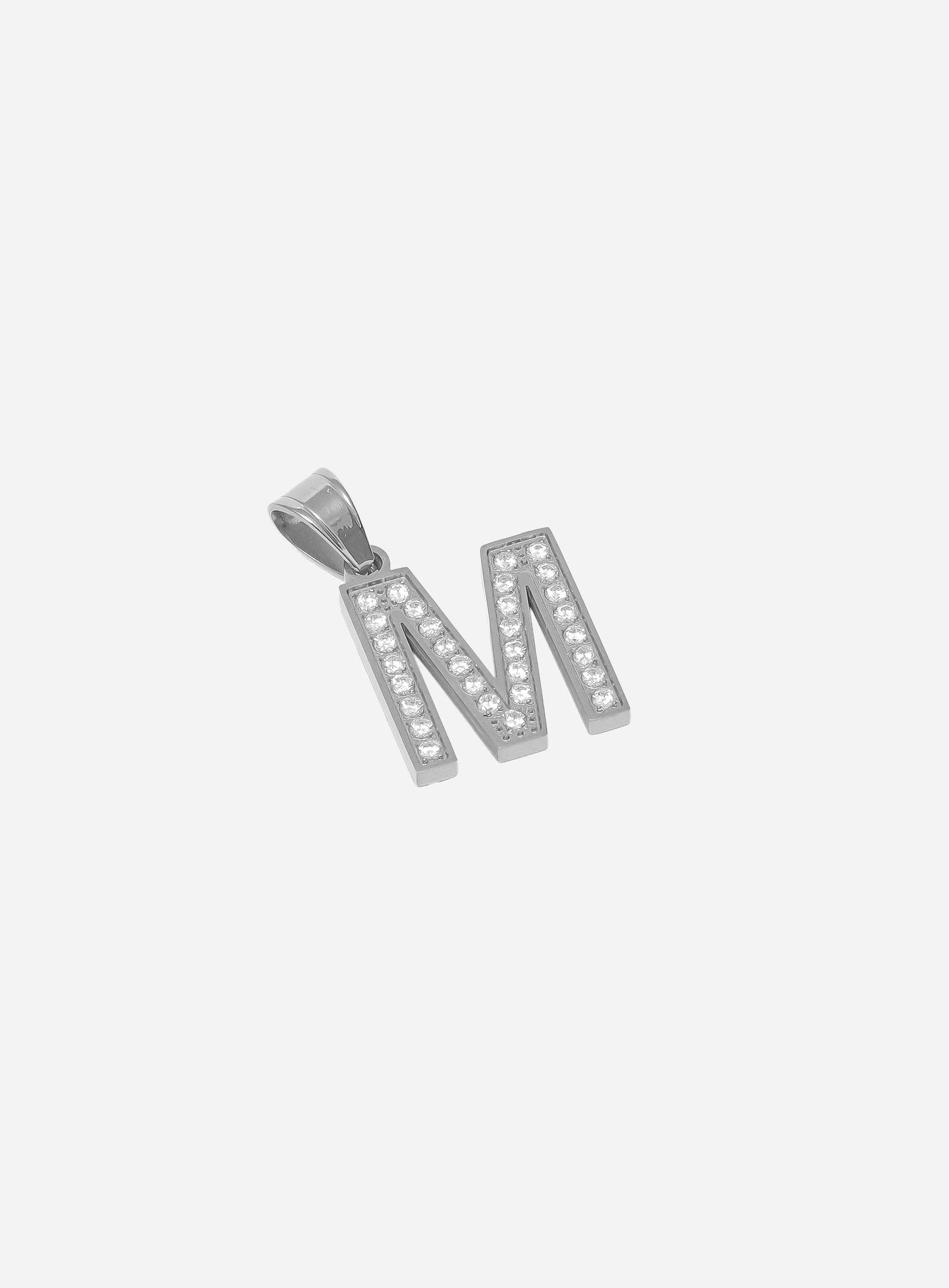 Gracias Dios Diamond Silver Letter M Pendant - Challenger Streetwear