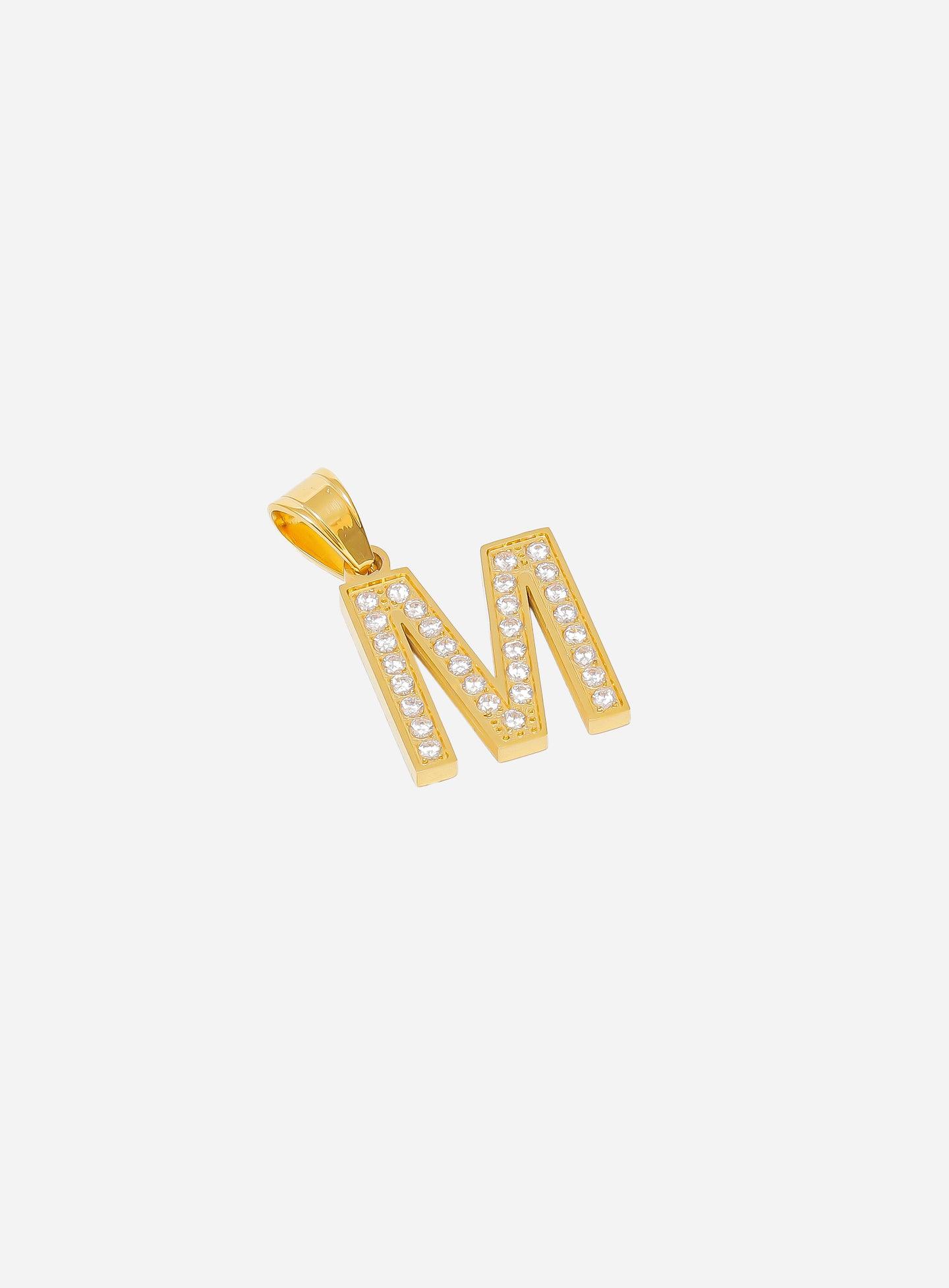 Gracias Dios Diamond Gold Letter M Pendant - Challenger Streetwear