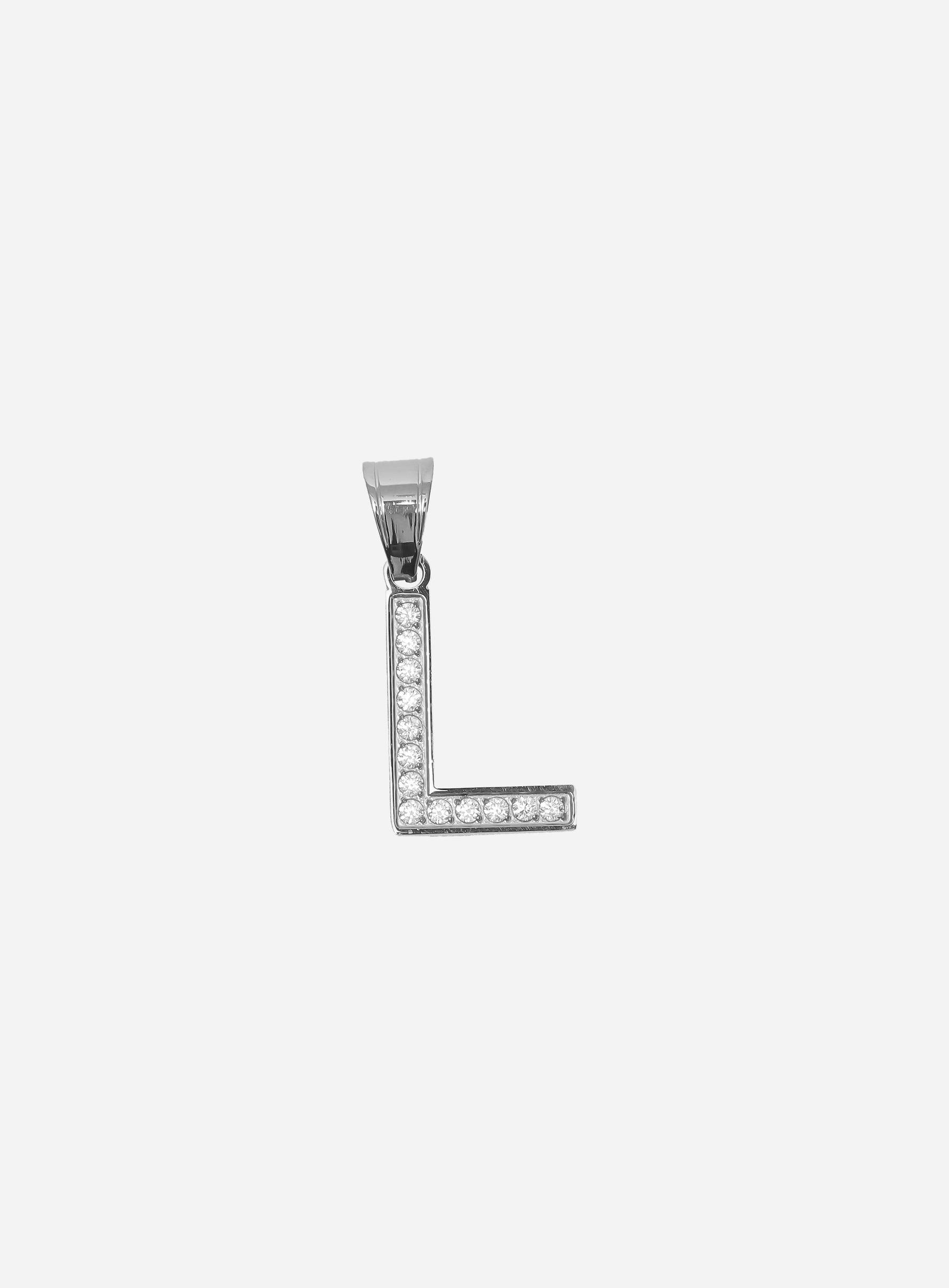 Gracias Dios Diamond Silver Letter L Pendant - Challenger Streetwear