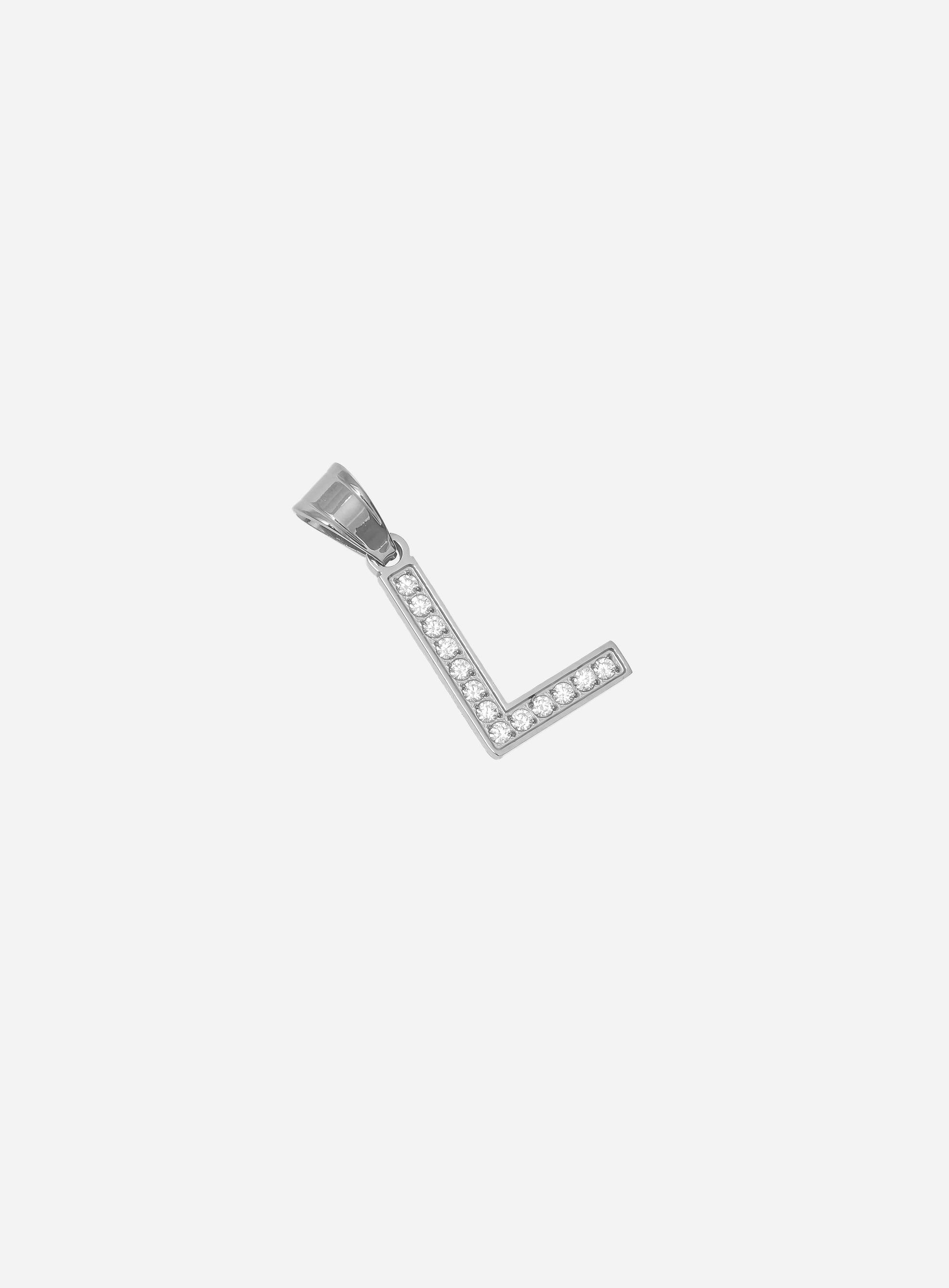 Gracias Dios Diamond Silver Letter L Pendant - Challenger Streetwear