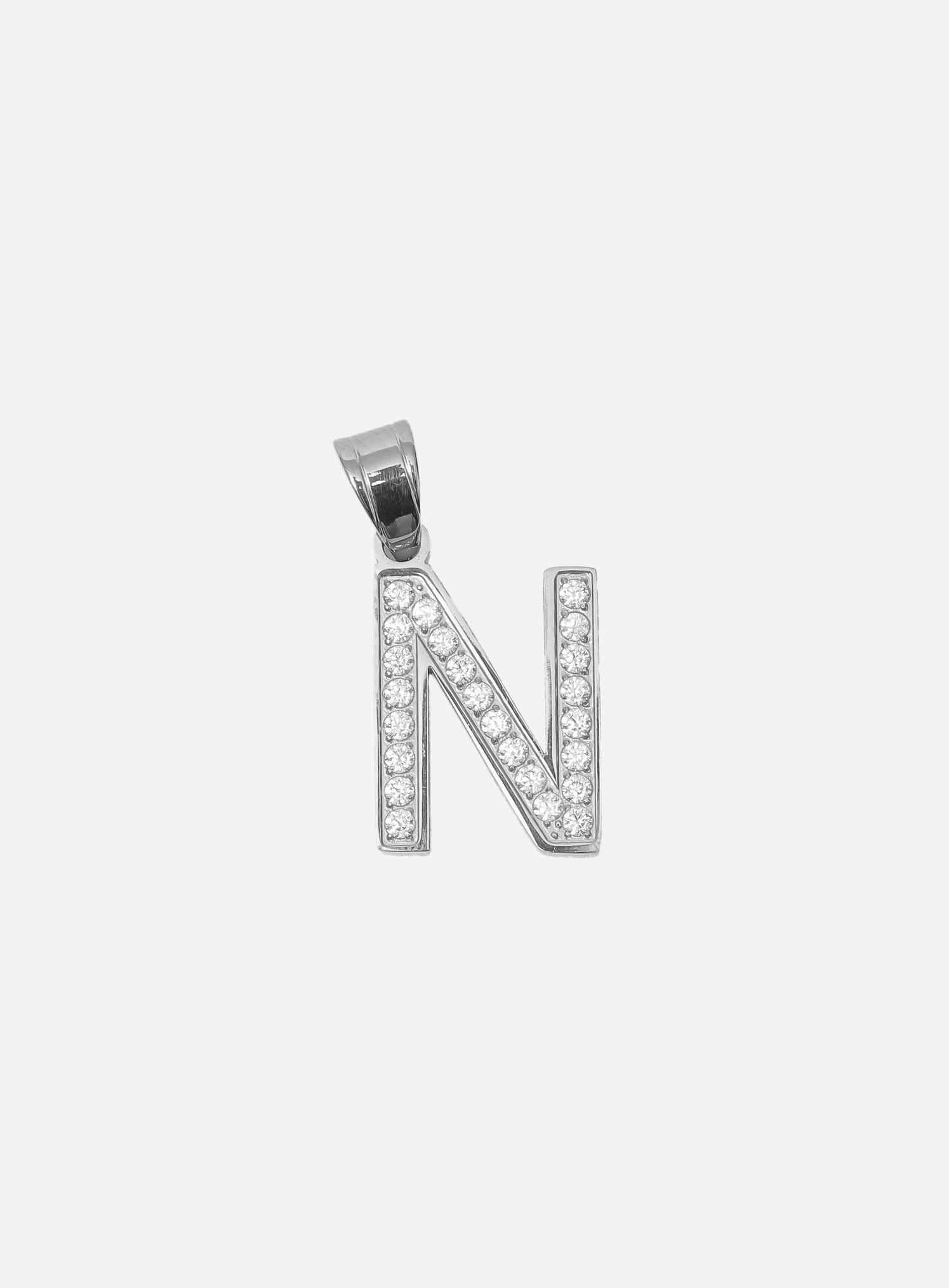 Gracias Dios Diamond Silver Letter N Pendant - Challenger Streetwear